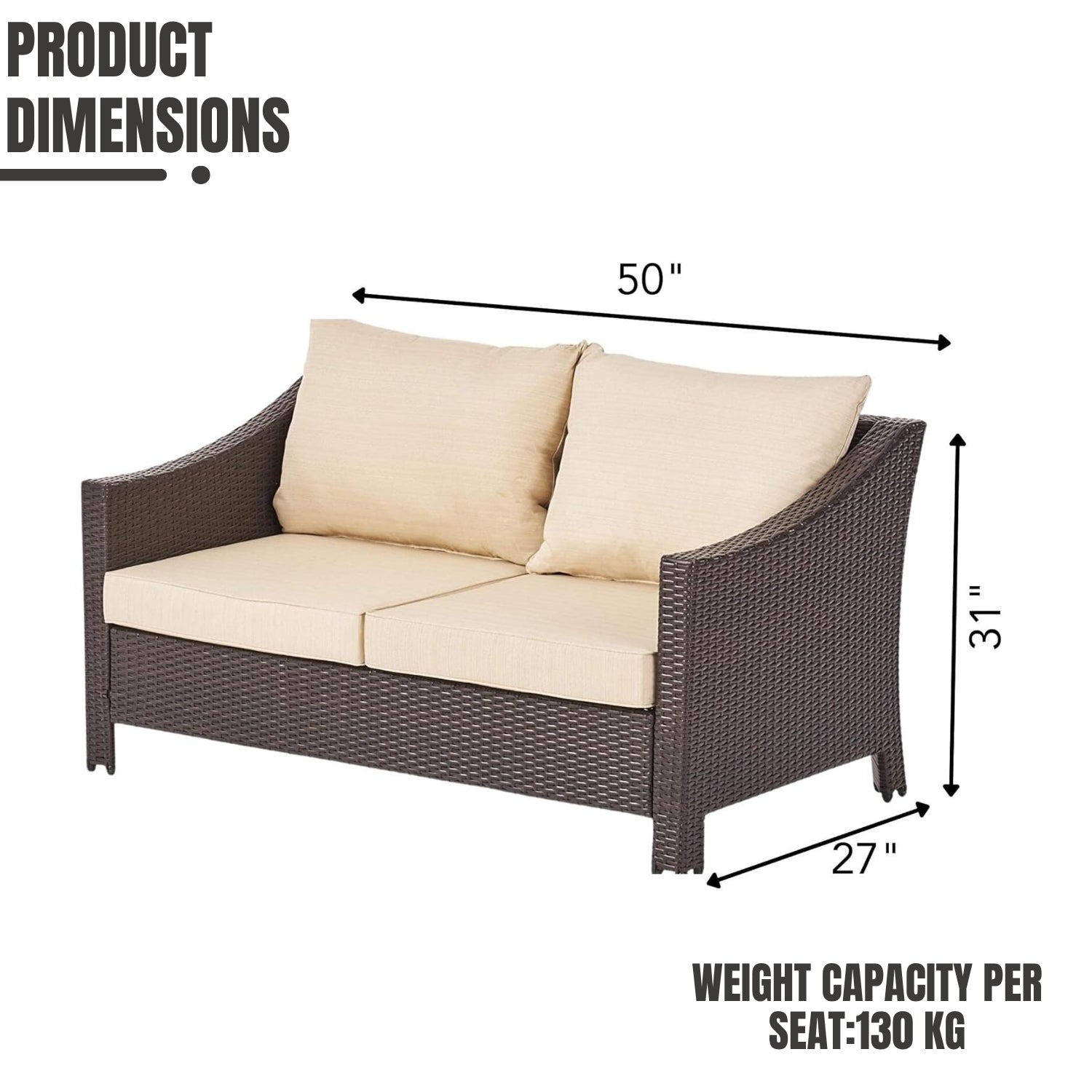 Outdoor Rattan Wicker 1-Piece Loveseat Sofa