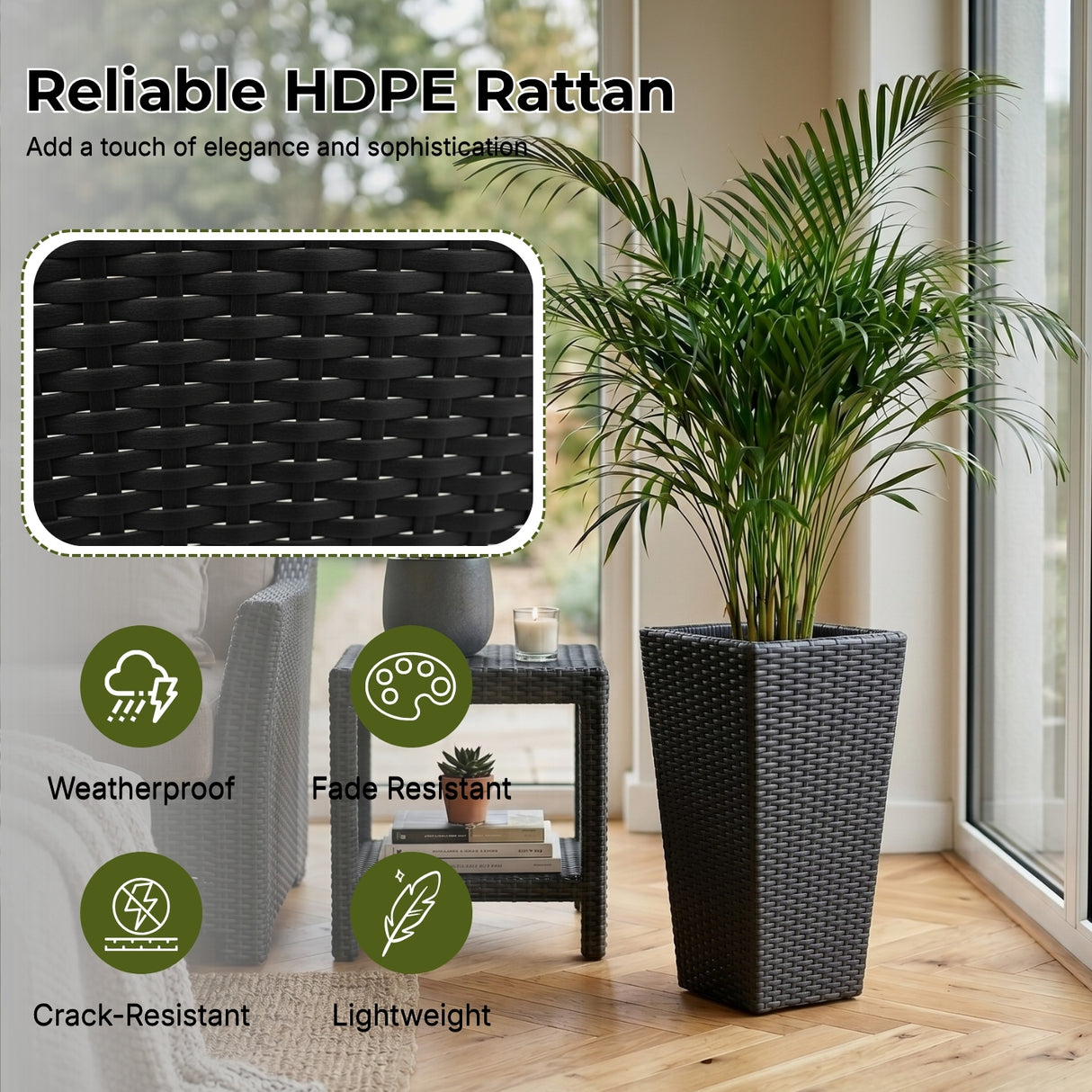 Tall Tapered Set of 6 Outdoor Wicker Planter (Black)