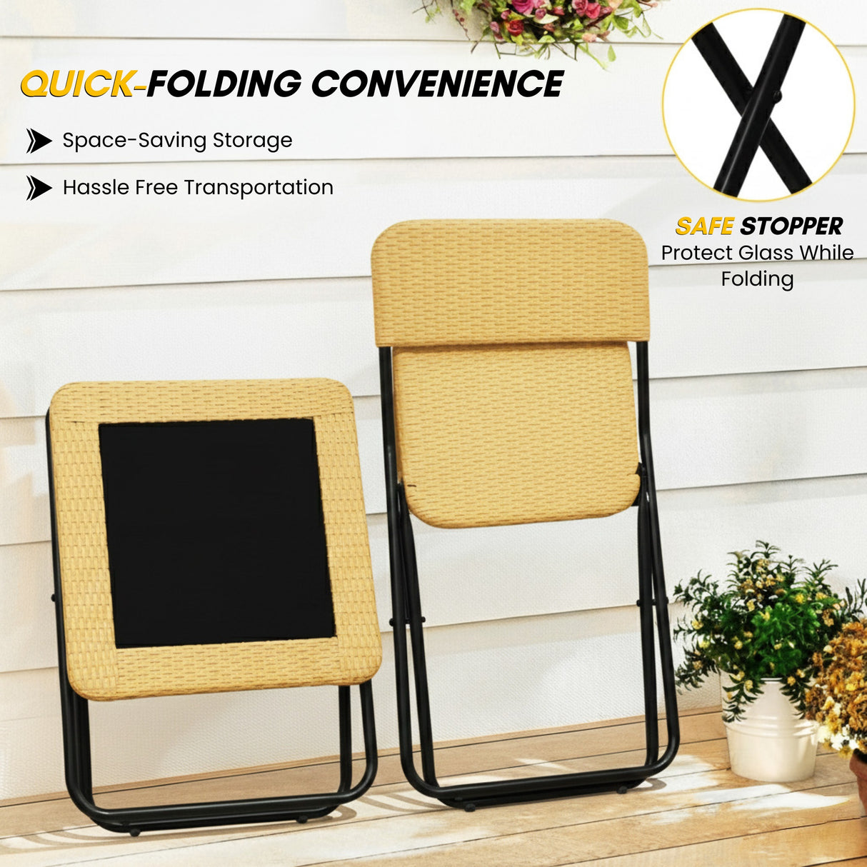 3-Piece Outdoor Wicker Folding Patio Set (Beige)