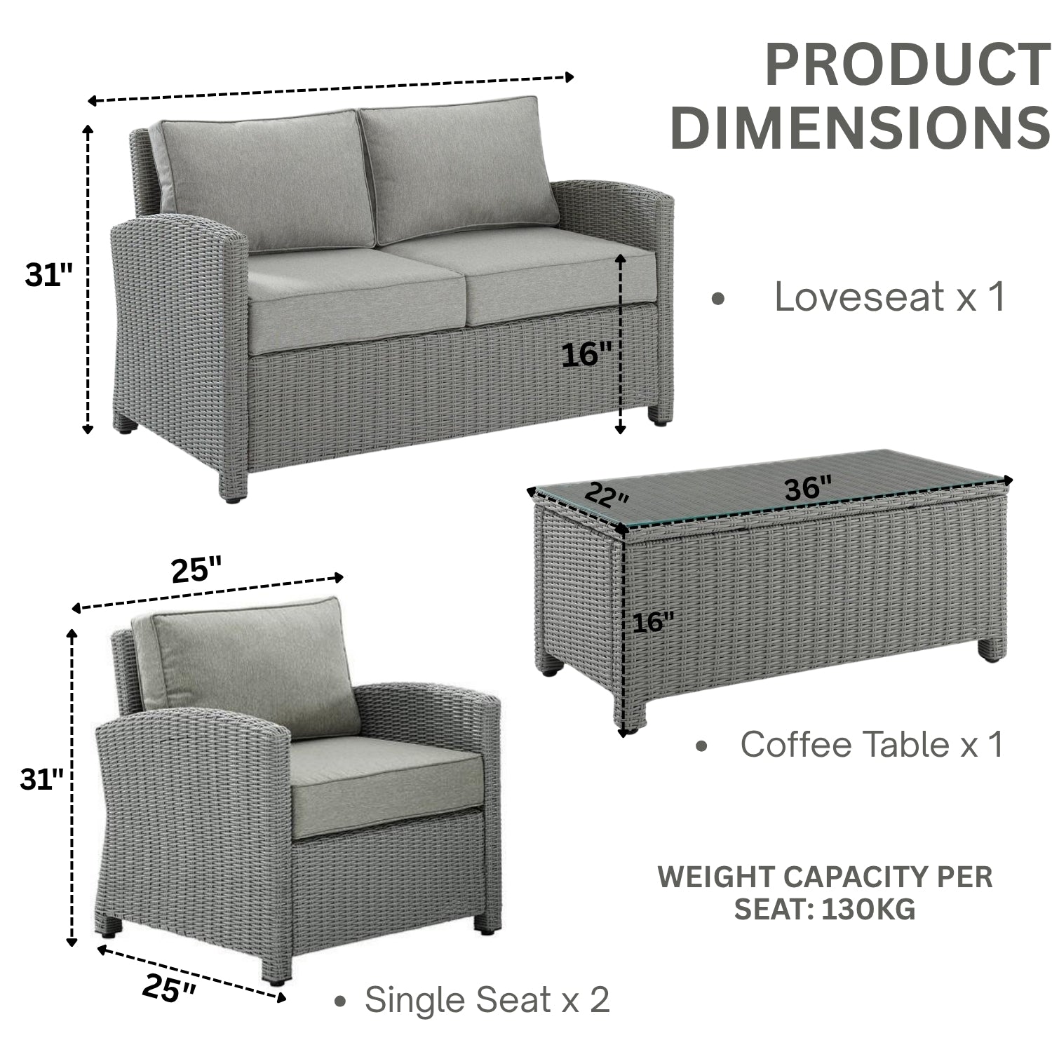 4 Pieces Patio Furniture Set, Outdoor Sectional Sofa