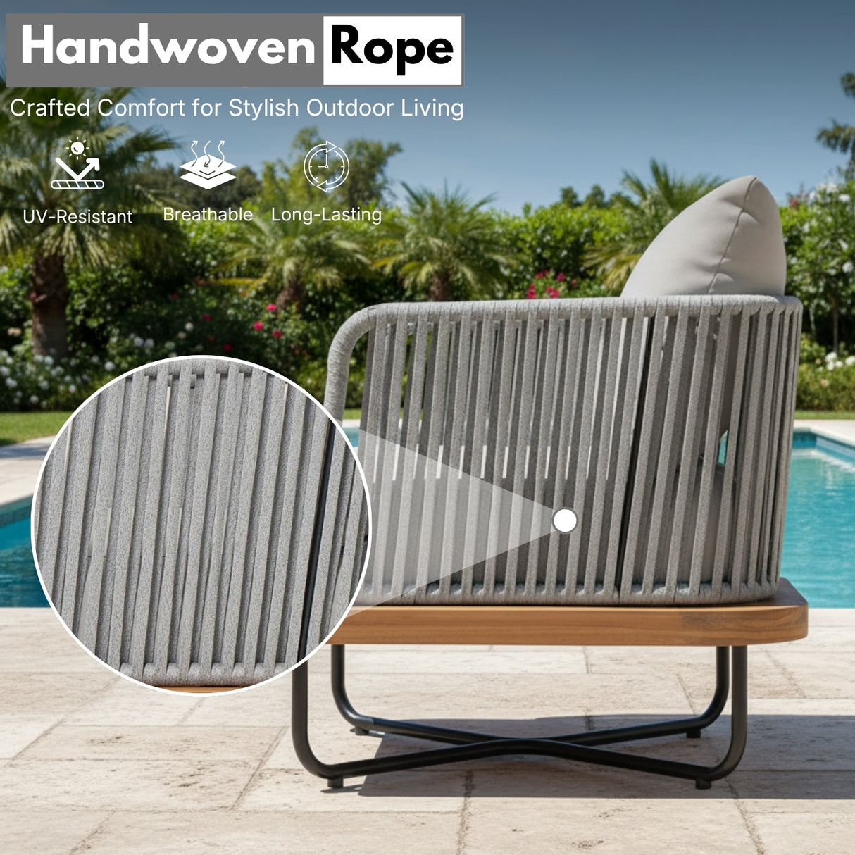 Premium All-Weather Outdoor Rope Sofa Chairs Set (Grey)