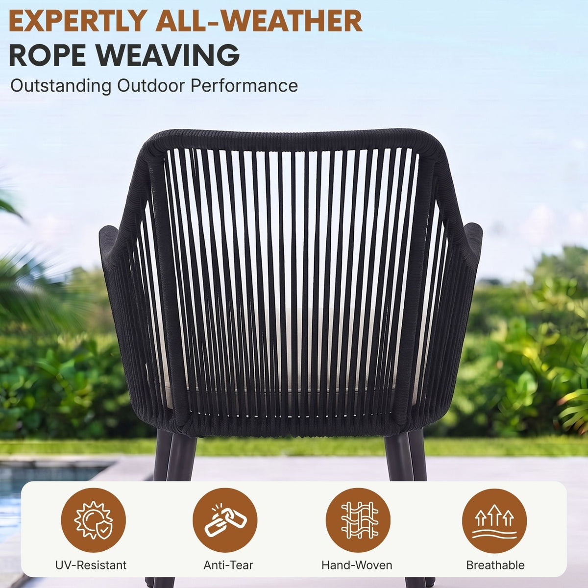 2-Piece Outdoor Rope Patio Dining Chairs