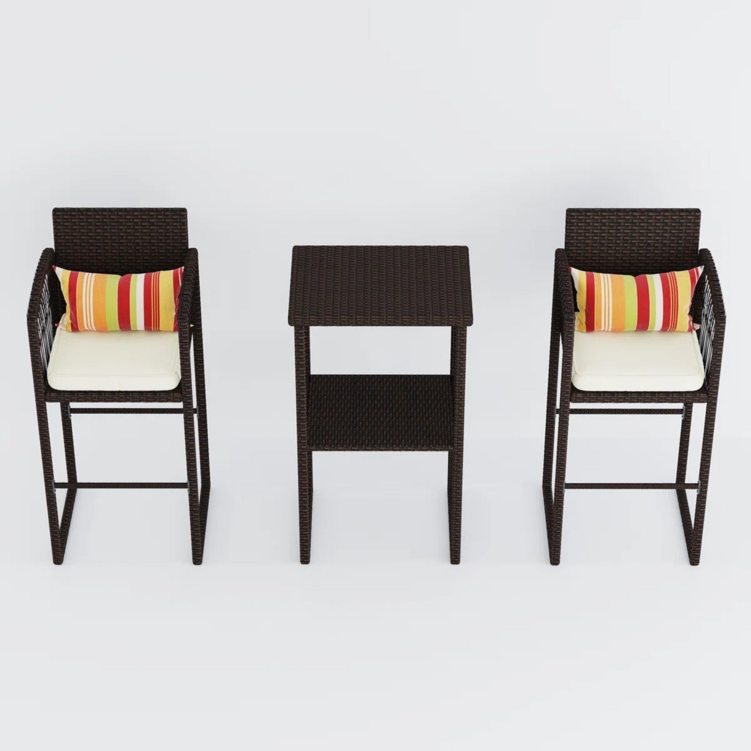 Outdoor Rattan Wicker Bar Set With 2-Tier Table