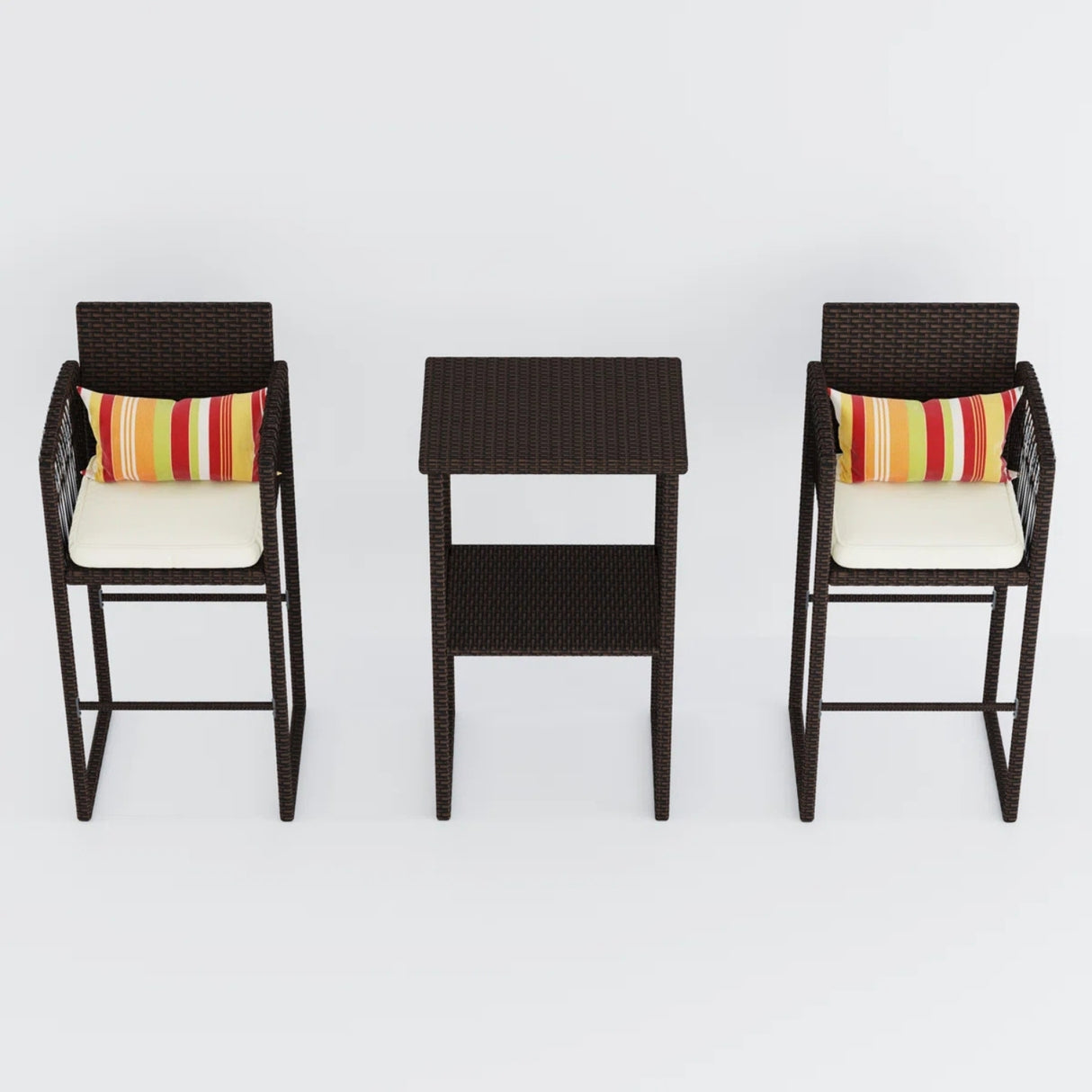 Outdoor Rattan Wicker Bar Set With 2-Tier Table