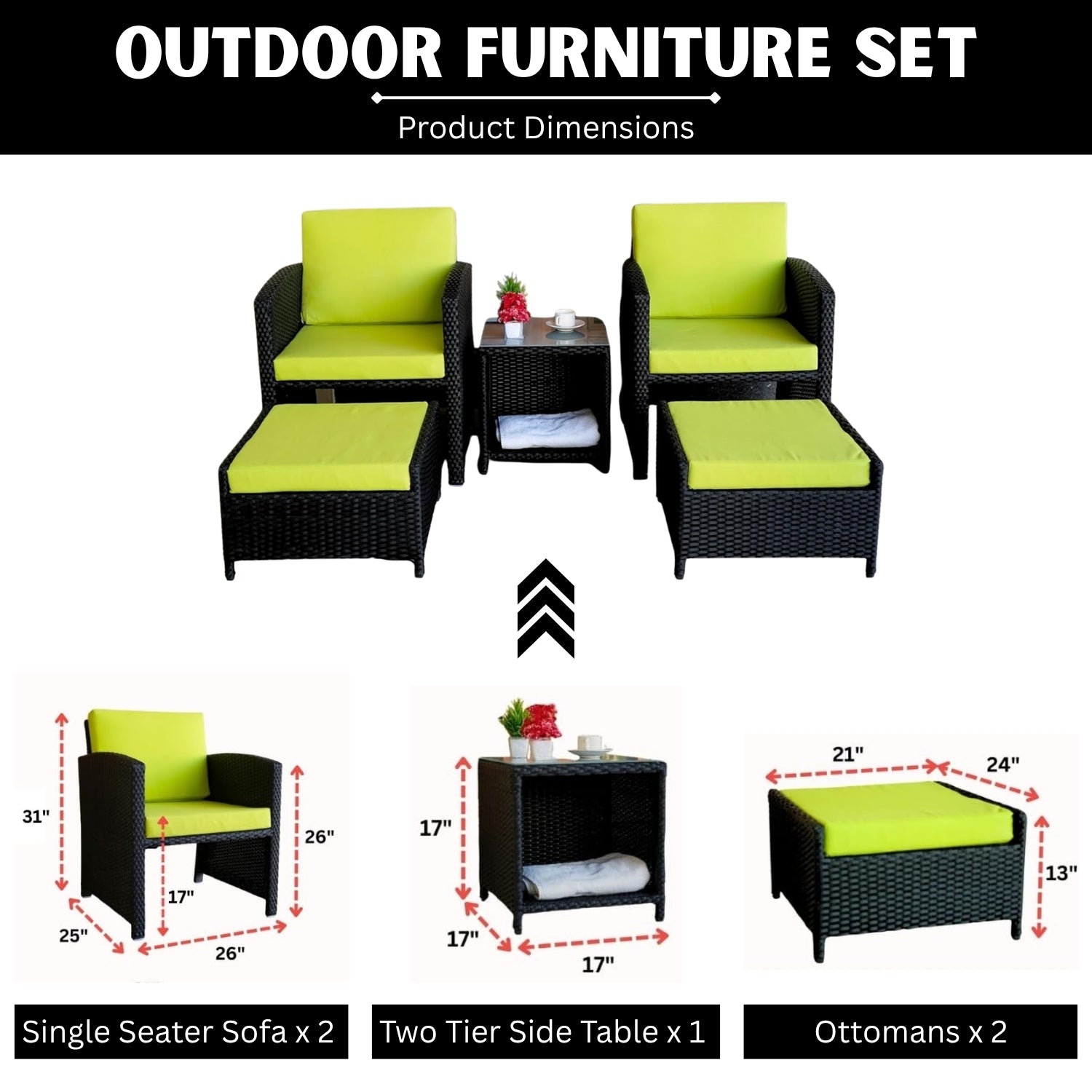 Outdoor 5 Piece Patio Wicker All Weather Sectional Furniture Set