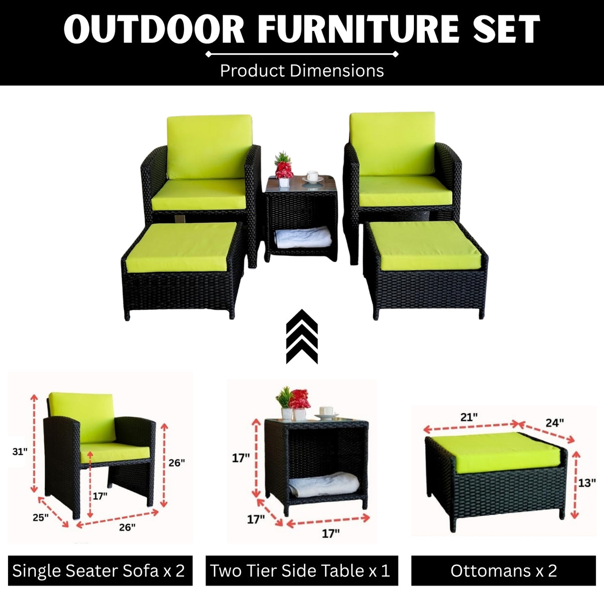 Outdoor 5 Piece Patio Wicker All Weather Sectional Furniture Set