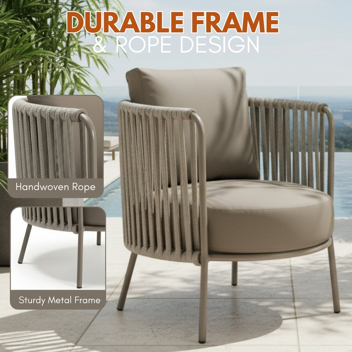 2-Piece Outdoor Rope Sofa Chairs (Grey)