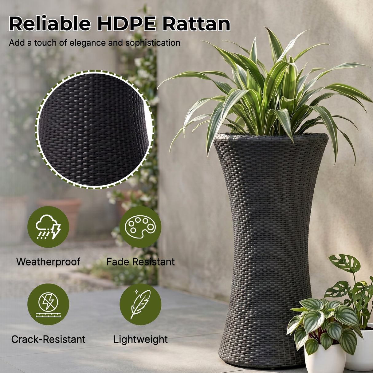 Outdoor Hourglass Design Set of 3 Wicker Planters (Black)