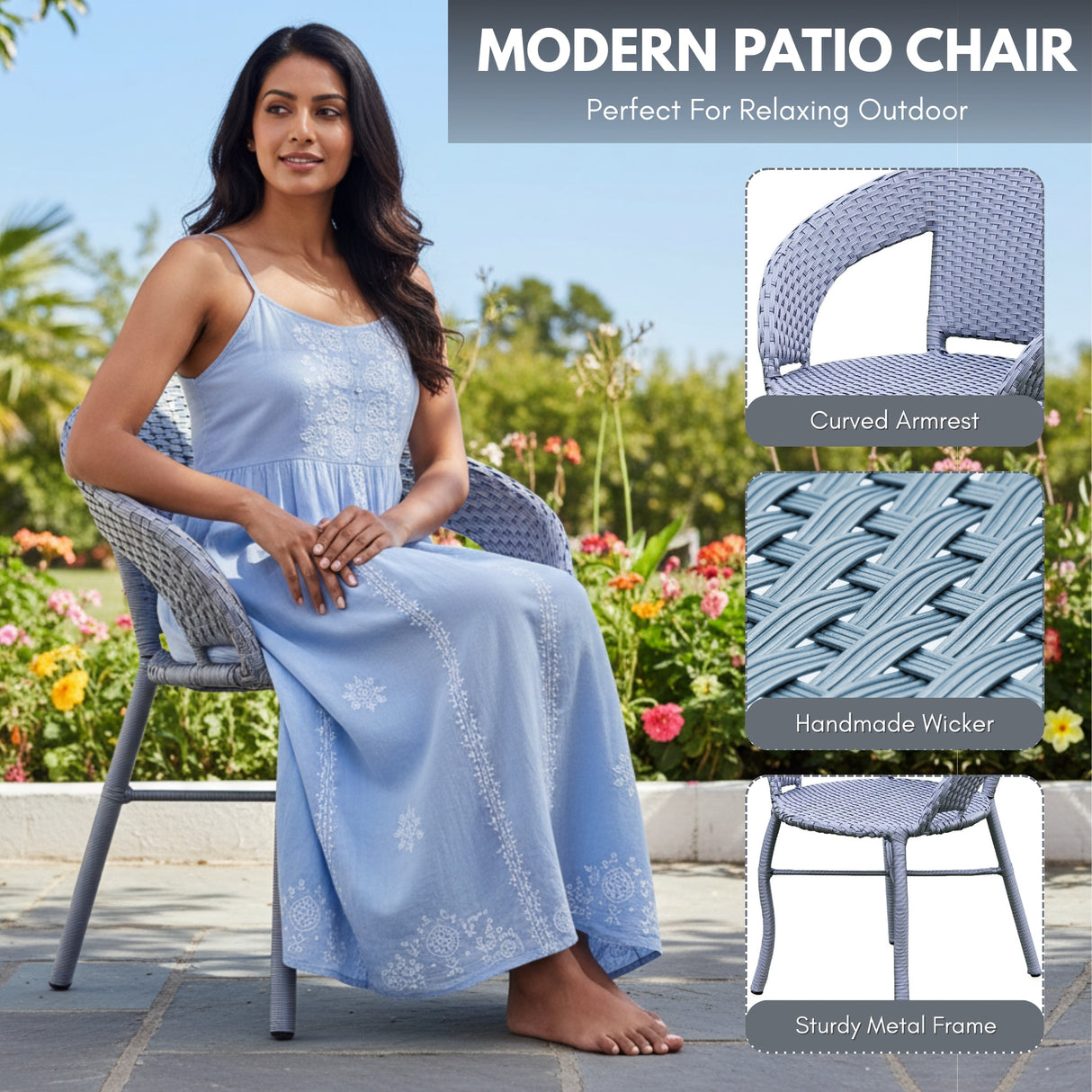 Outdoor Wicker 5-Piece Patio Set with Outdoor Umbrella