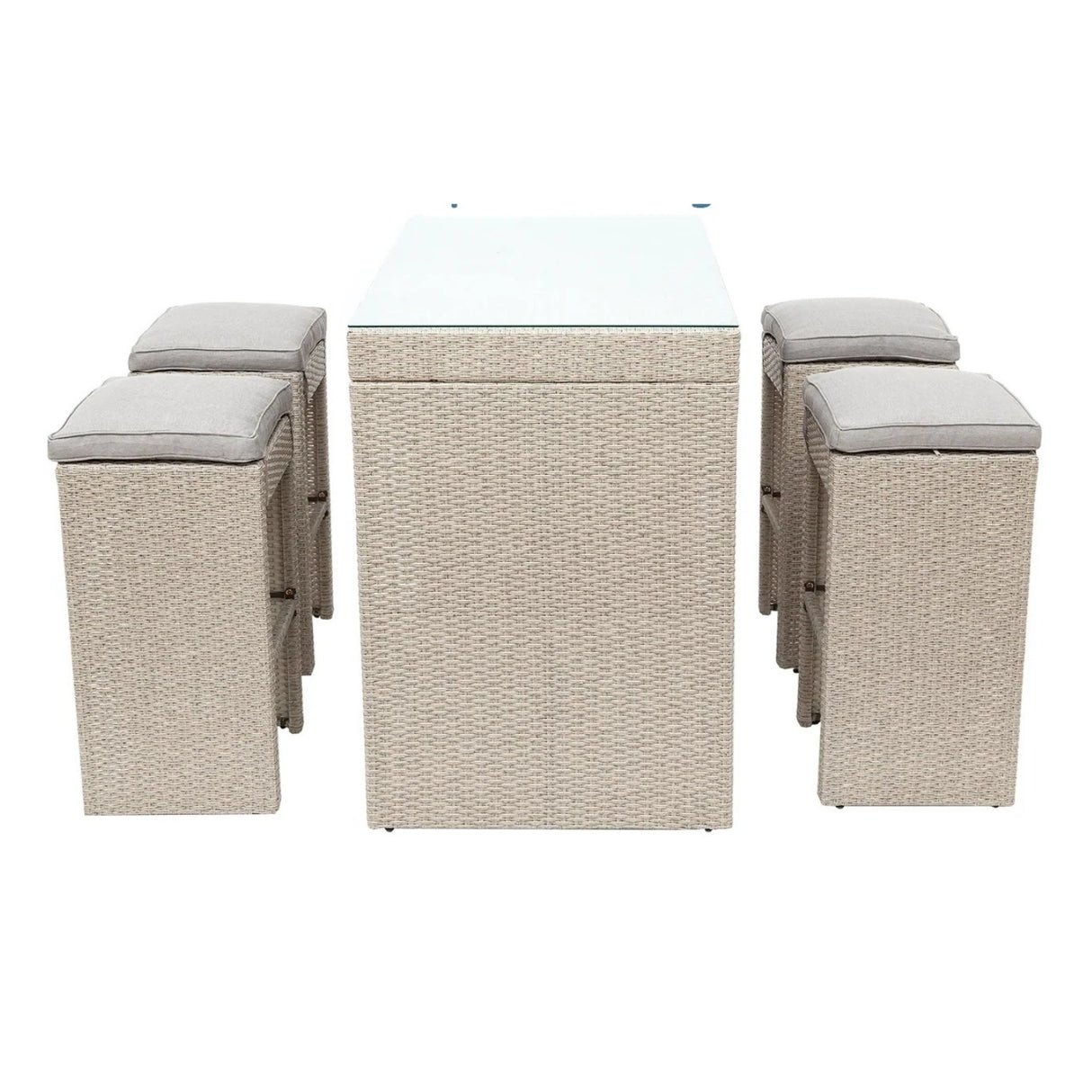 5-Piece Outdoor Rattan Wicker Bar Set with Glass Top Table