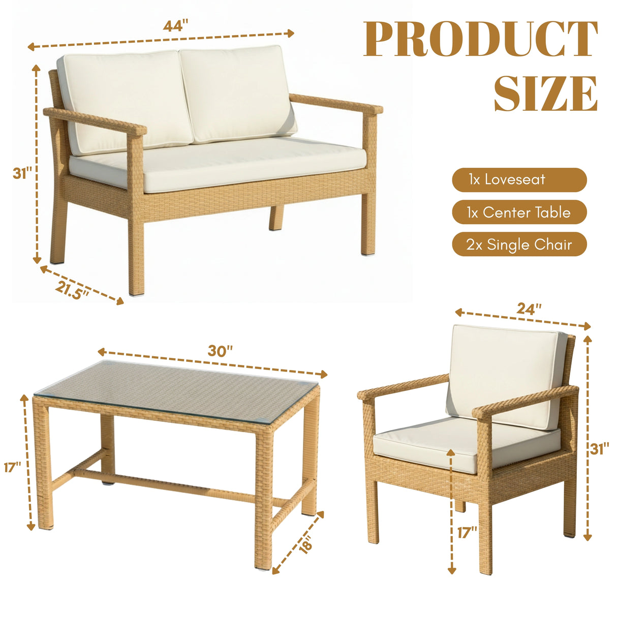 4 Pieces Patio Furniture Set, Outdoor Sectional Sofa