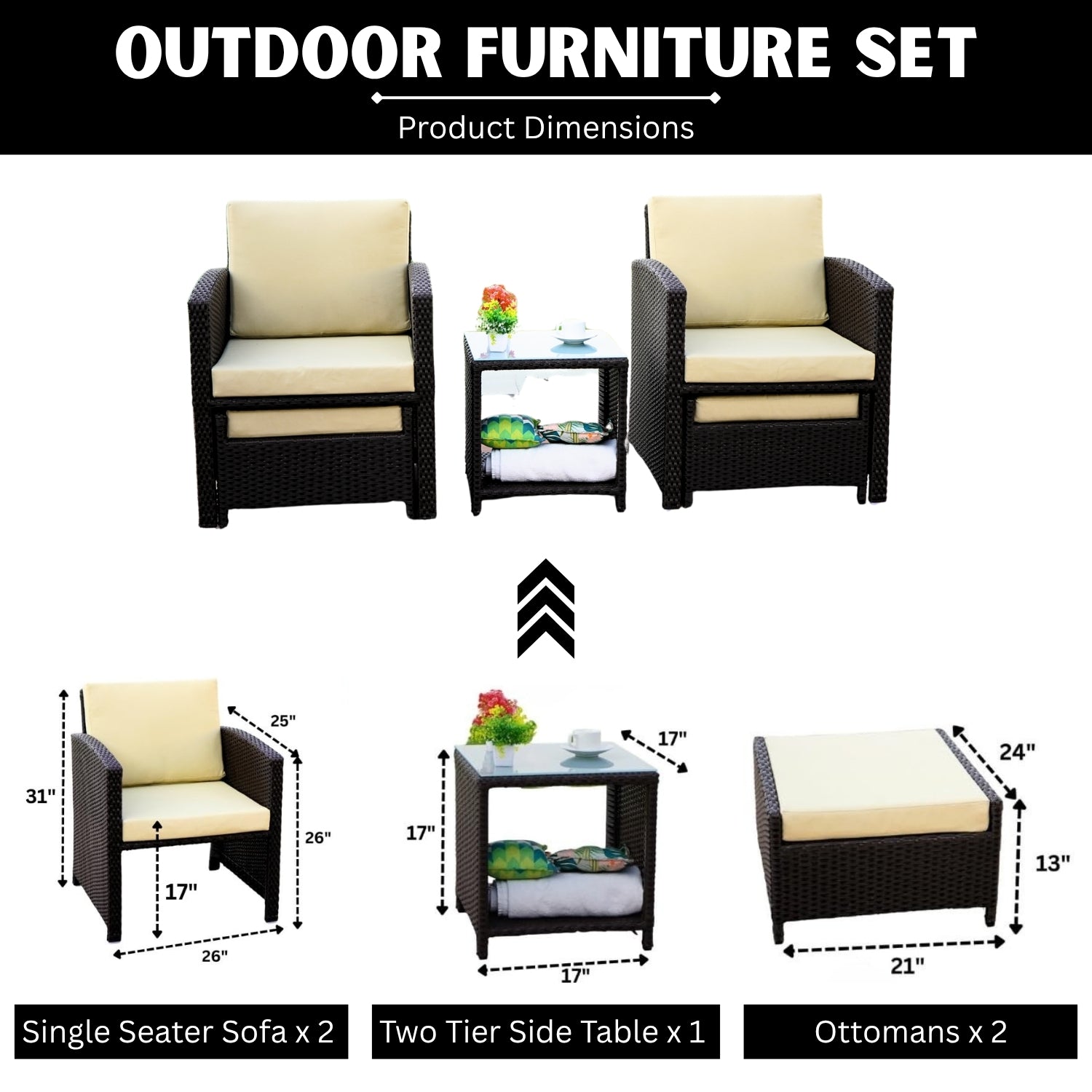 Outdoor 5 Piece Patio Wicker All Weather Sectional Furniture Set