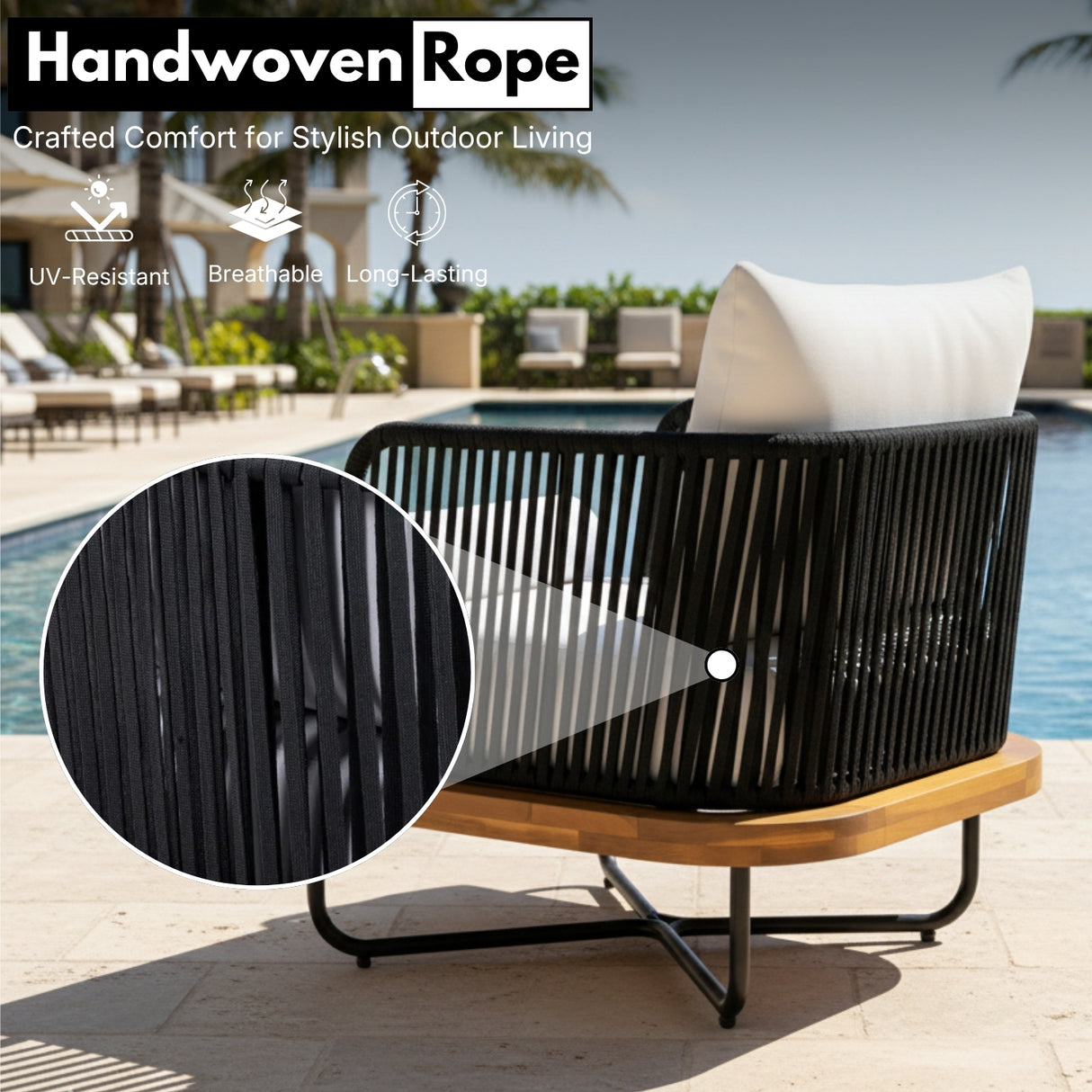 Premium All-Weather Outdoor Rope Sofa Chairs Set (Black & Off-White)
