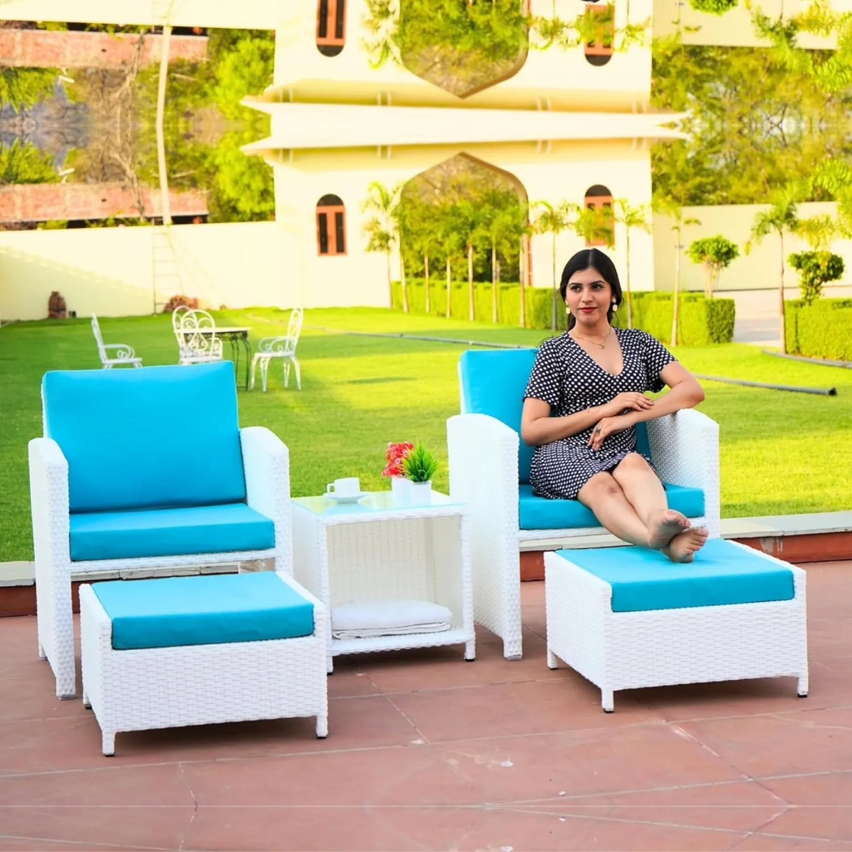 Outdoor 5 Piece Patio Wicker All Weather Sectional Furniture Set