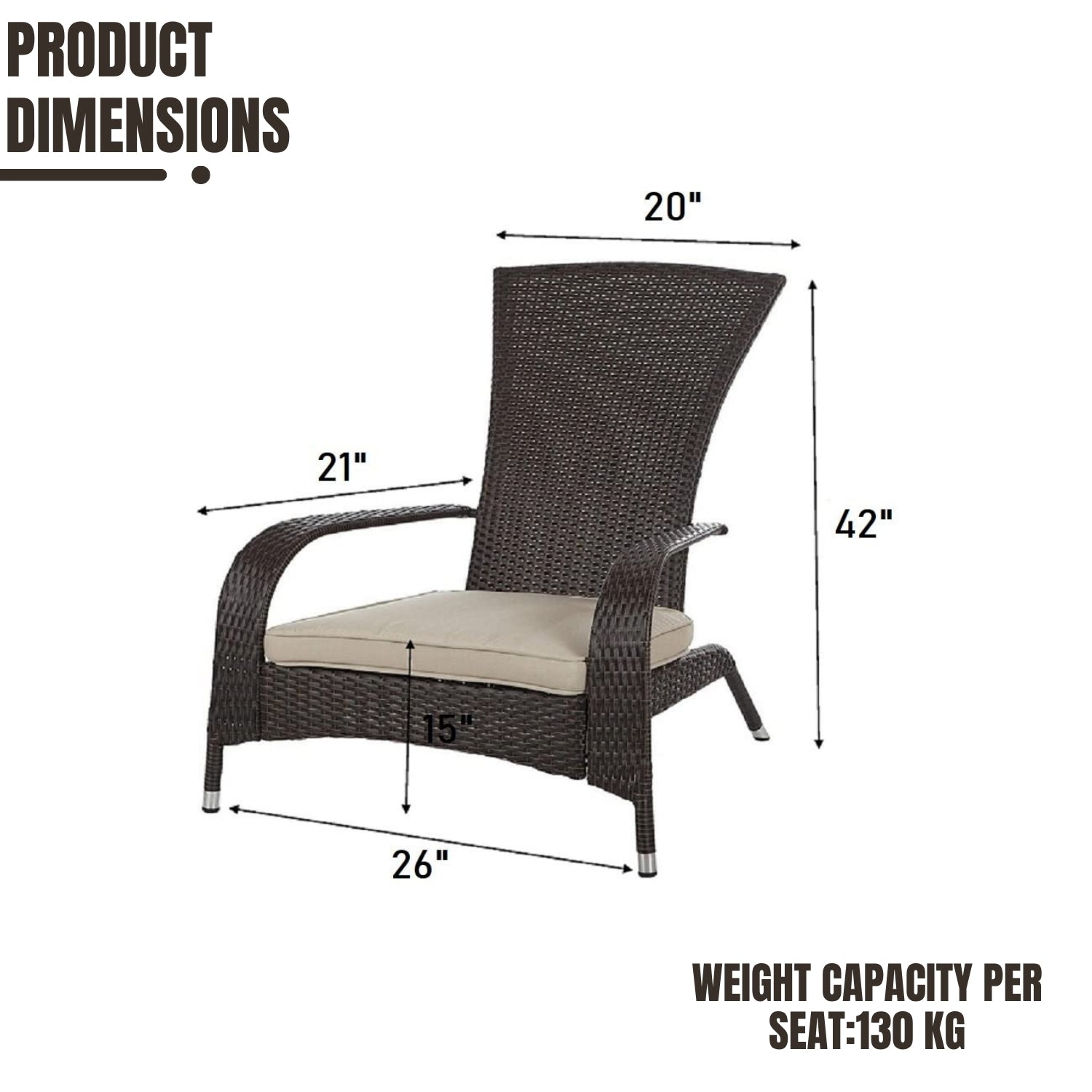 1-Piece Outdoor Wicker Single Seater Adirondack Style Armchair