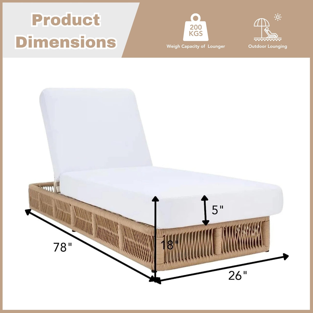 Outdoor All-Weather Rope Lounger with Cushions