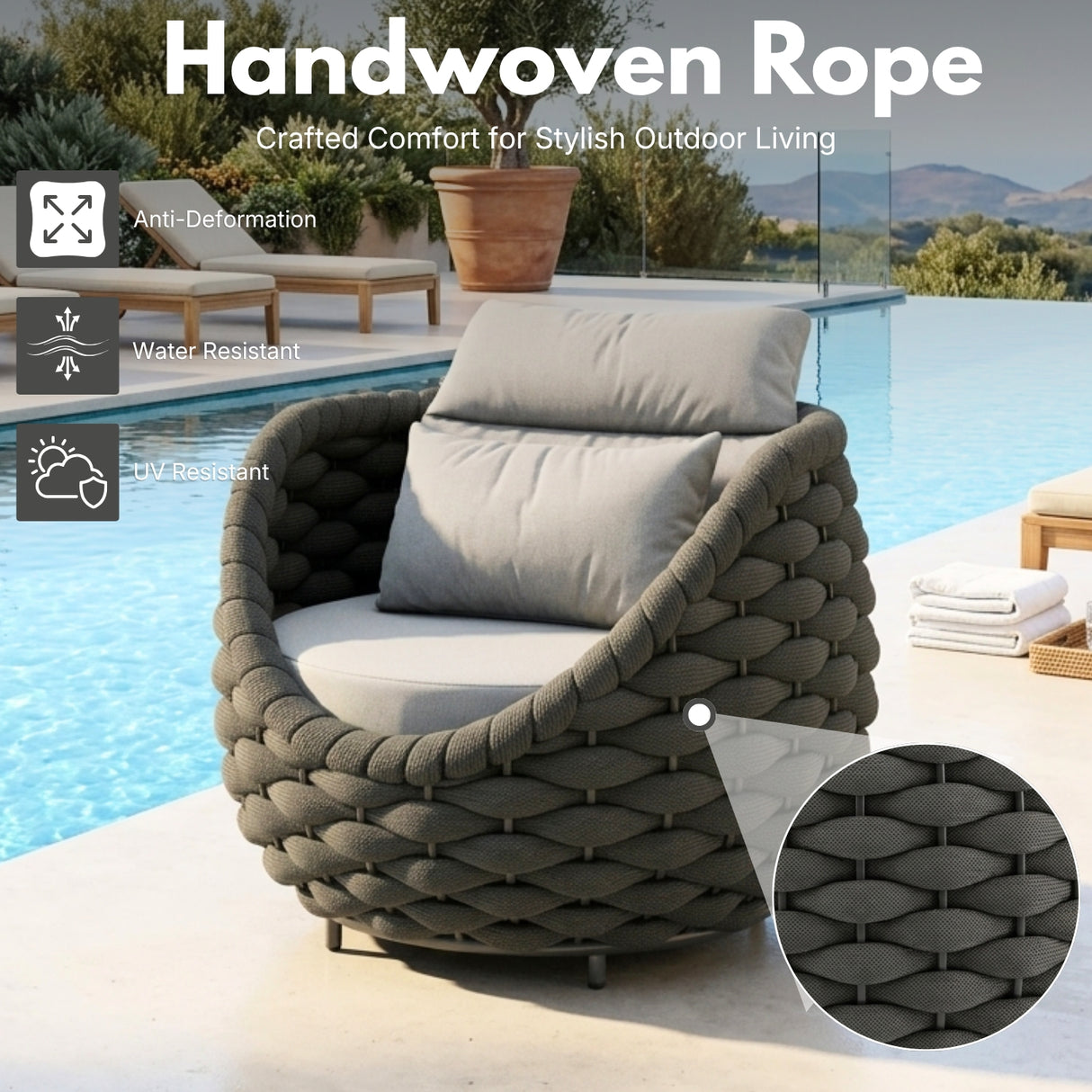 Outdoor Rope 5-Seater Sofa Set with Glass Top Center Table ( Blackish Grey & Grey)