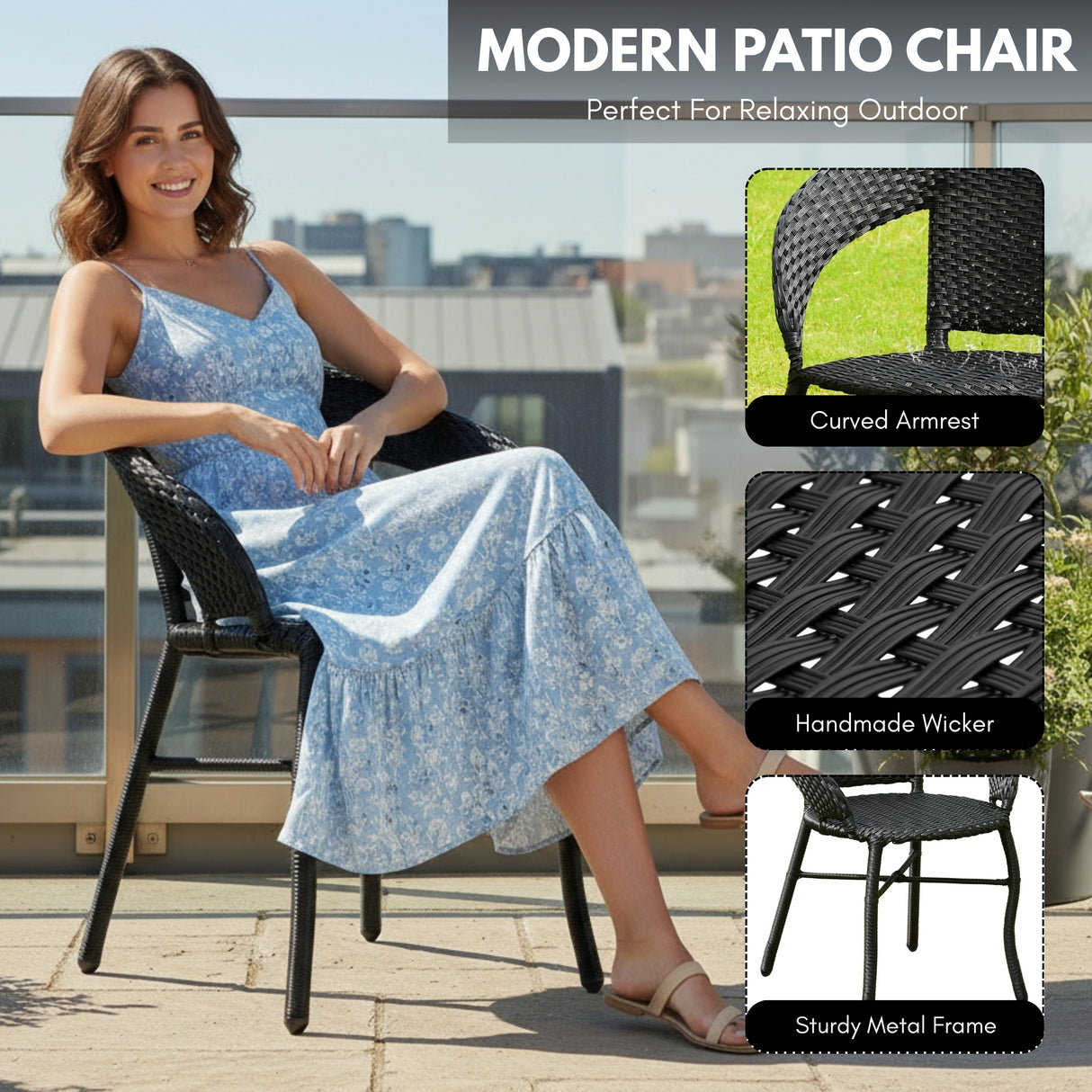 Outdoor Wicker 5-Piece Patio Set with Outdoor Umbrella