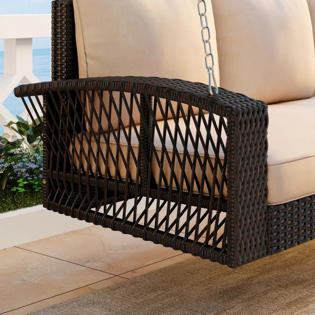Outdoor Large HDPE Wicker 3-Person Porch Swing