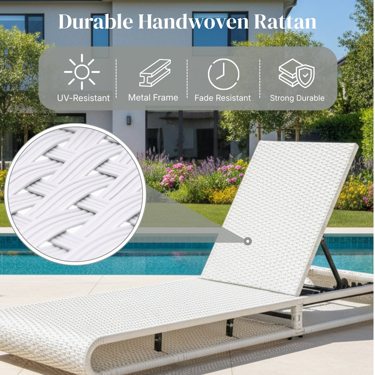 Outdoor Rattan Wicker Single Lounger Chair (White & Grey)