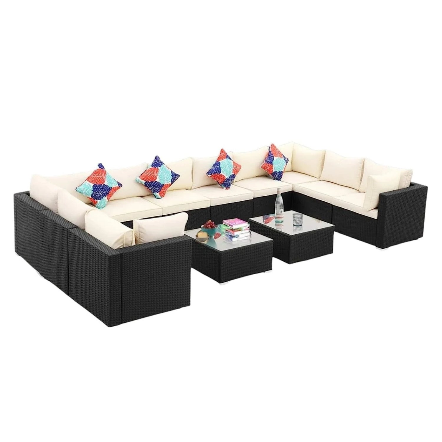 6-Piece Outdoor Wicker Sofa Set (Black/Cream)