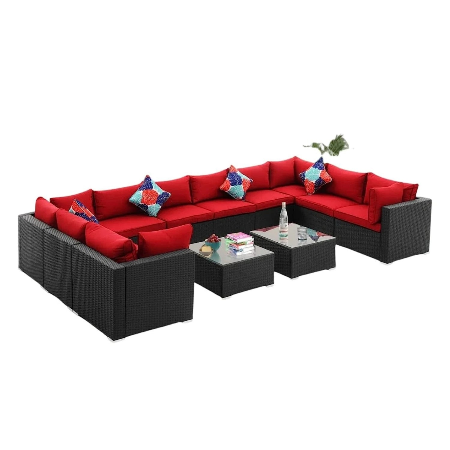6-Piece Outdoor Wicker Sofa Set (Black/Red)