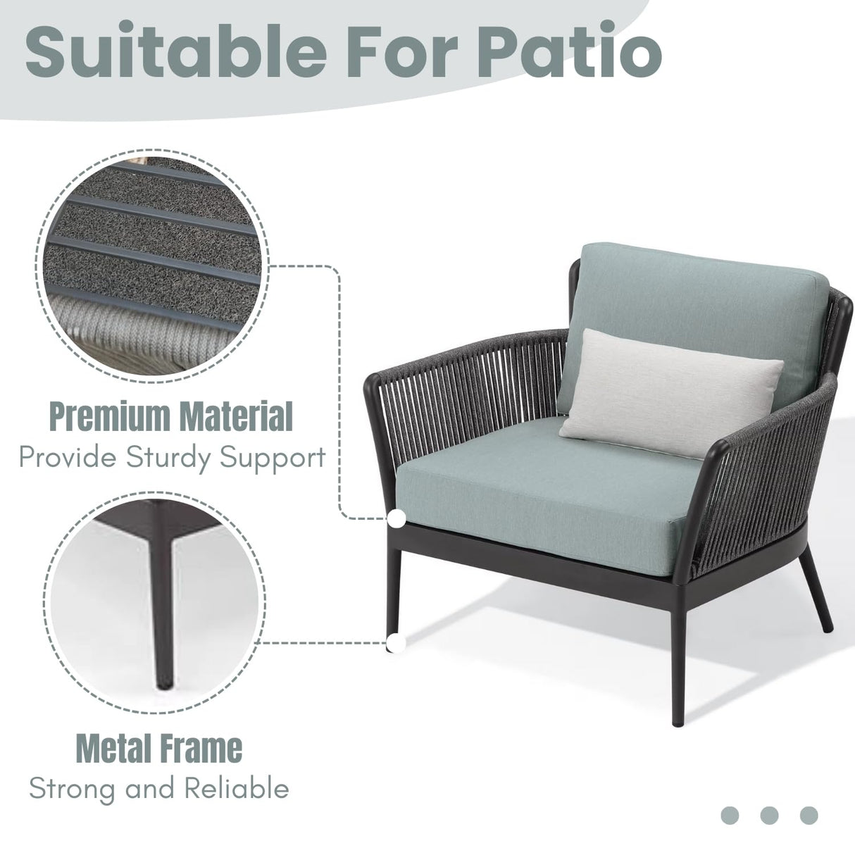 Outdoor 3 Piece All-Weather Rope Patio Set