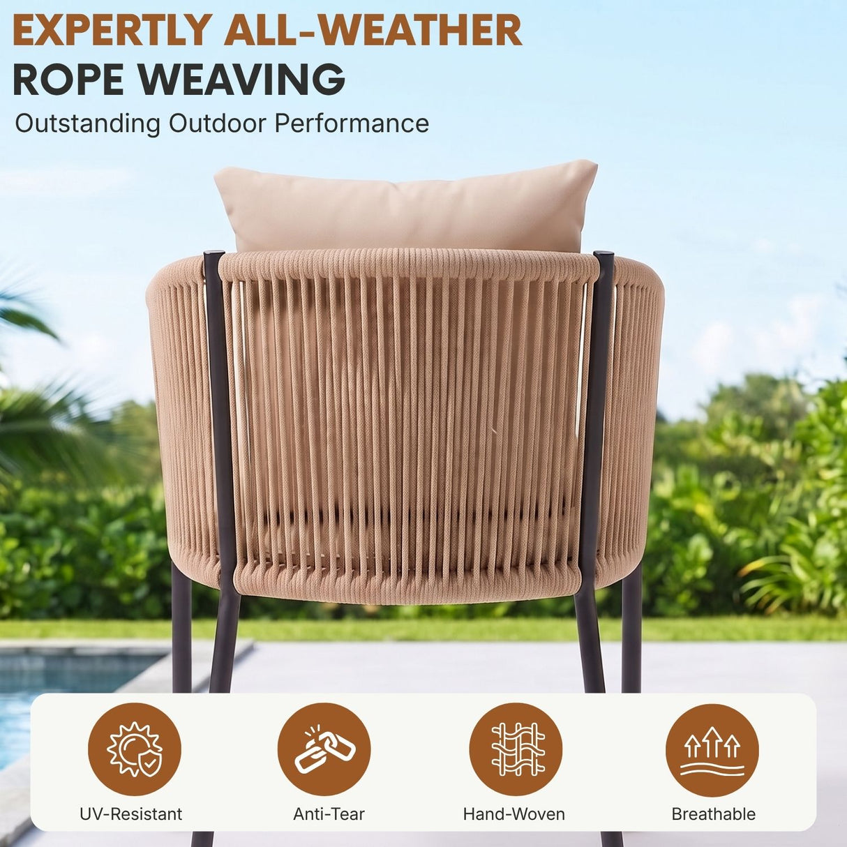 2-Piece Outdoor Rope Patio Dining Chairs