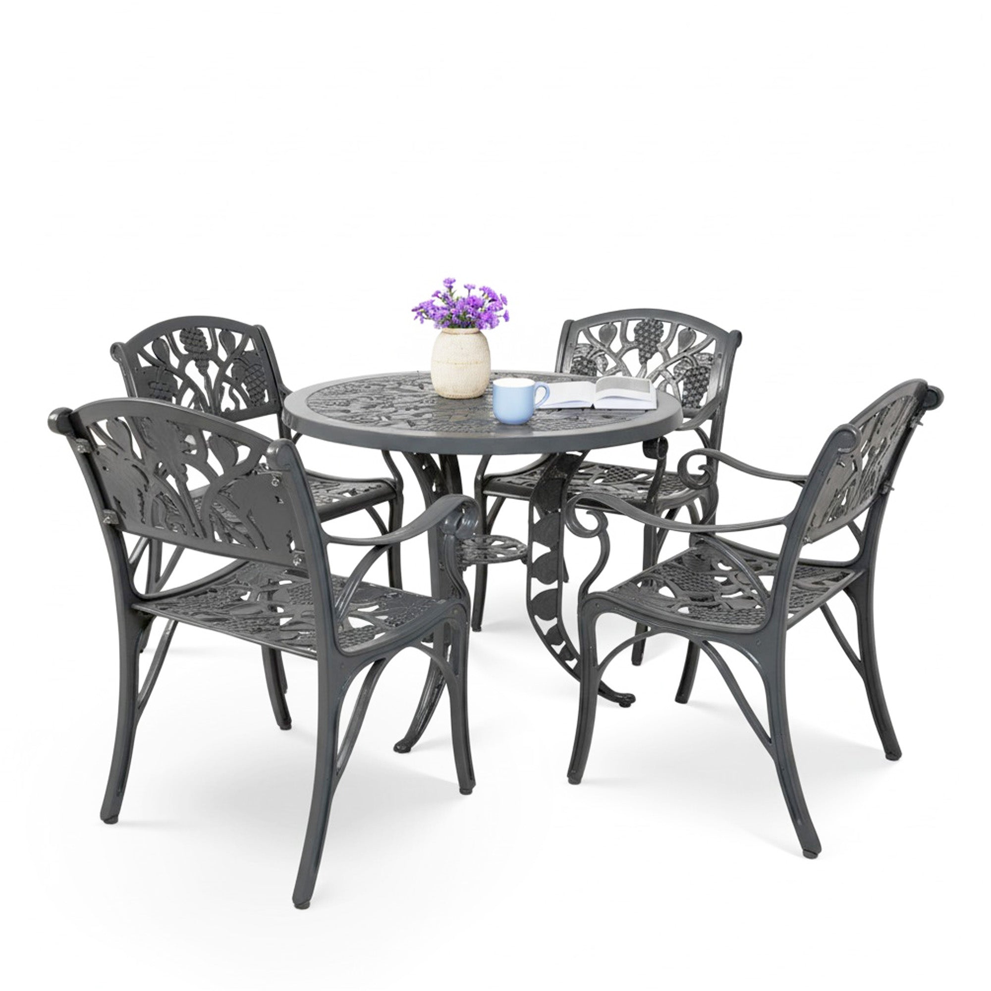 Outdoor Cast Aluminium 5-Piece Patio Bistro Set (Grey)