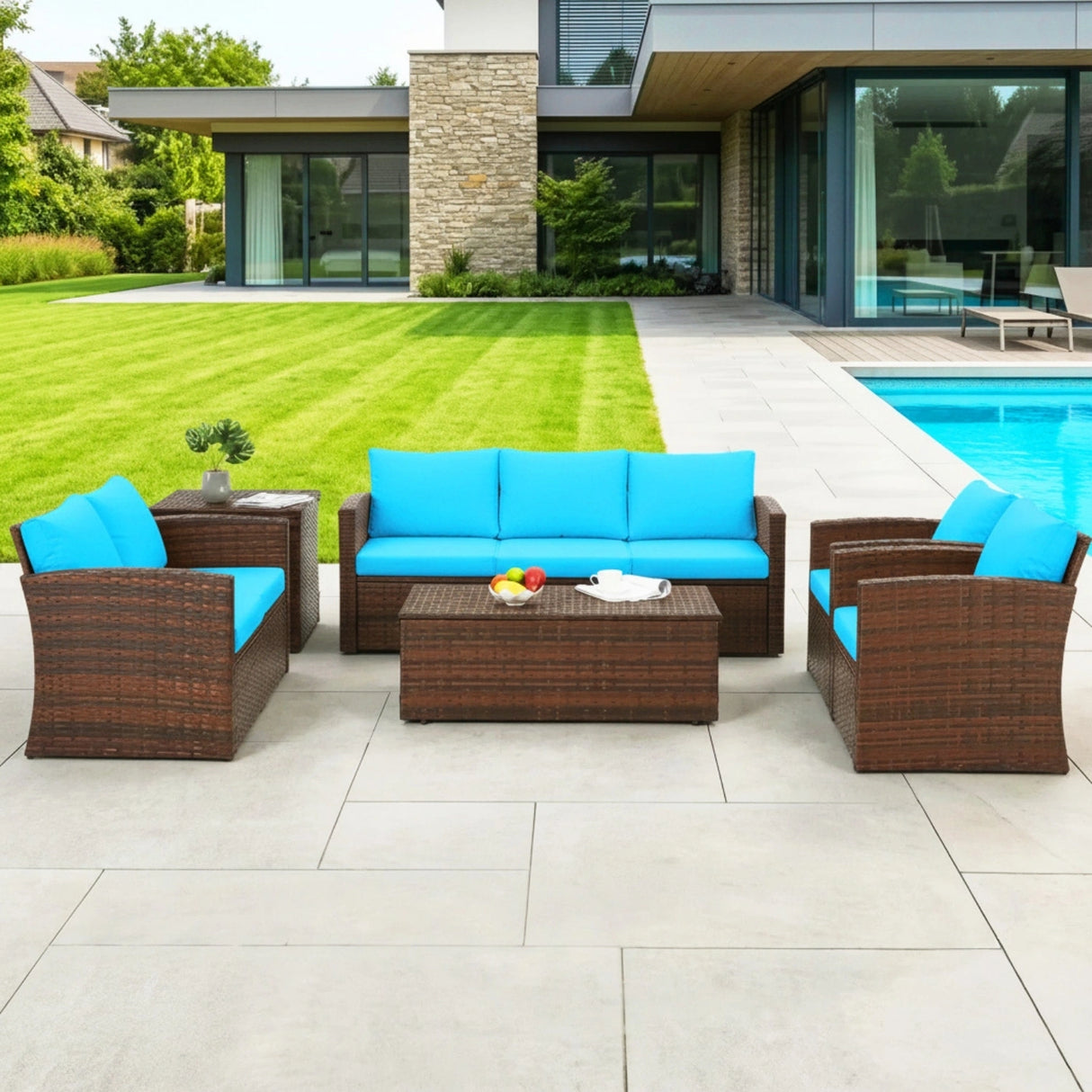 Outdoor 7-Seater Wicker Sectional Sofa Set
