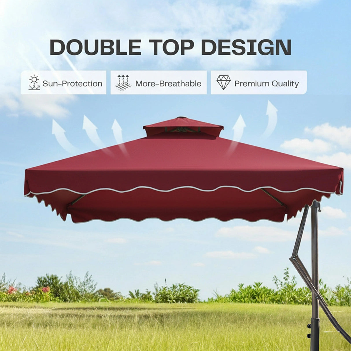 10ft Side Pole Square Shape Outdoor Umbrella With Granite Base (Red)