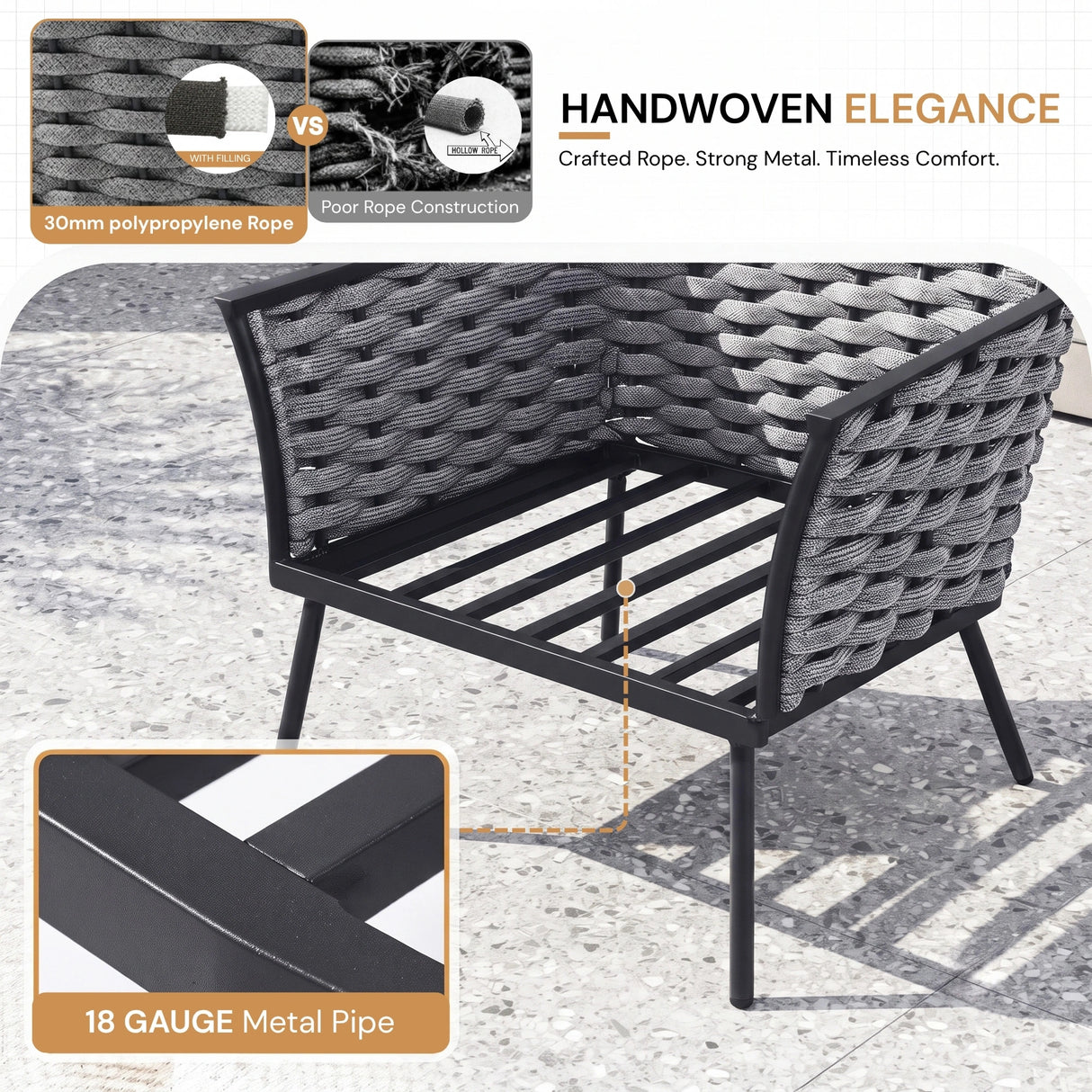 4 Piece Outdoor Rope Sofa Set with Wooden Top Table