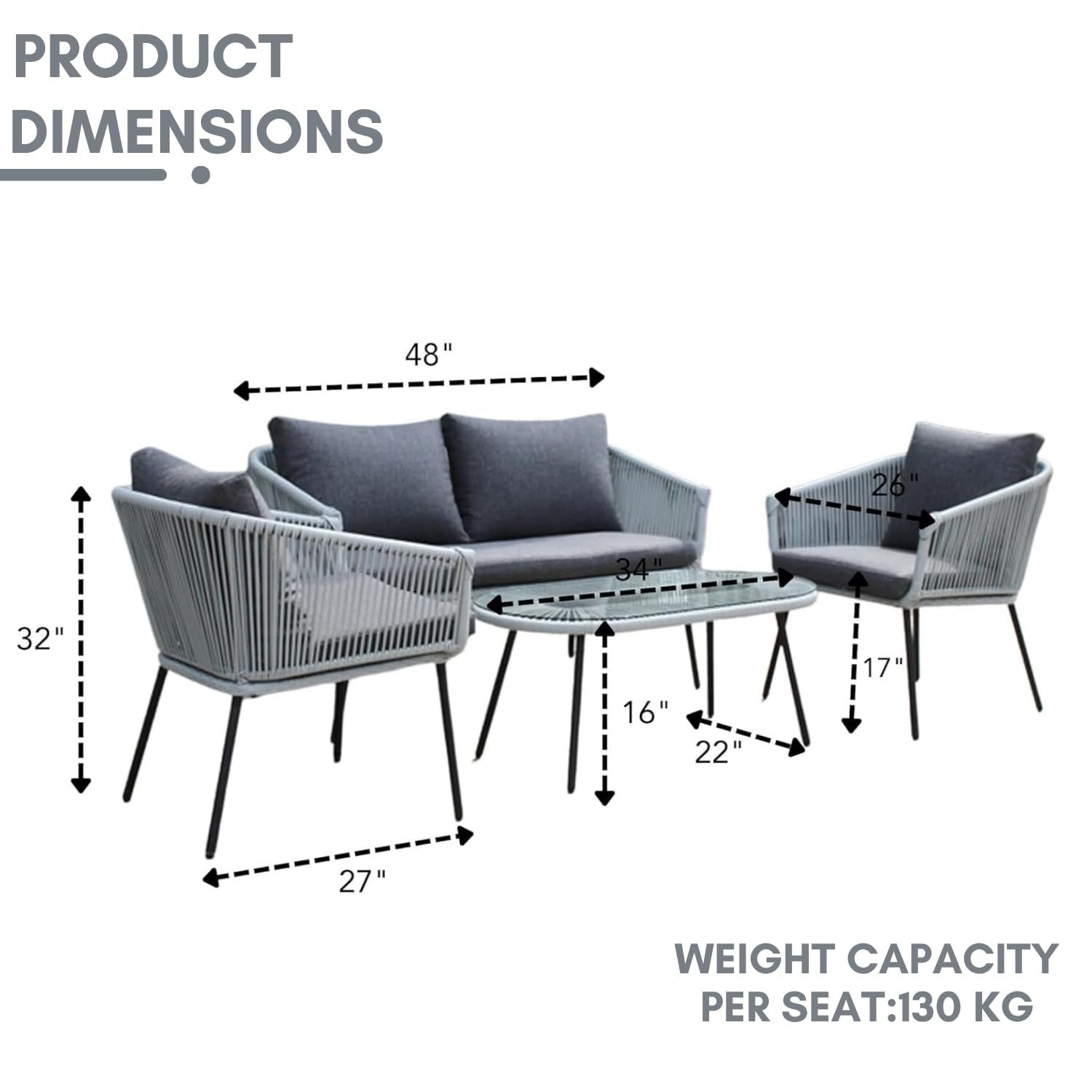 Outdoor 4 Seater Rope Conversation Sofa Set