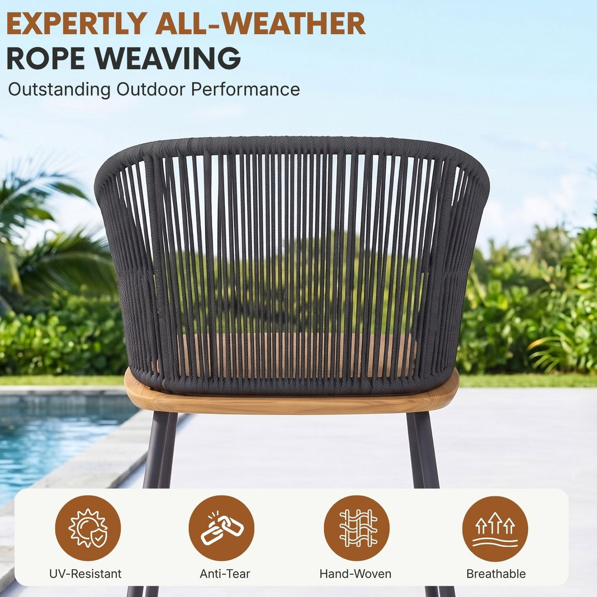 5-Piece Outdoor Patio Dining Set With Wooden Tabletop