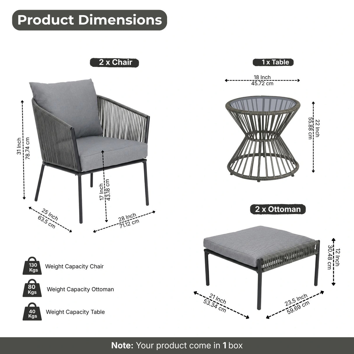 Outdoor 5 Piece Rope Patio Sofa Set (Grey)