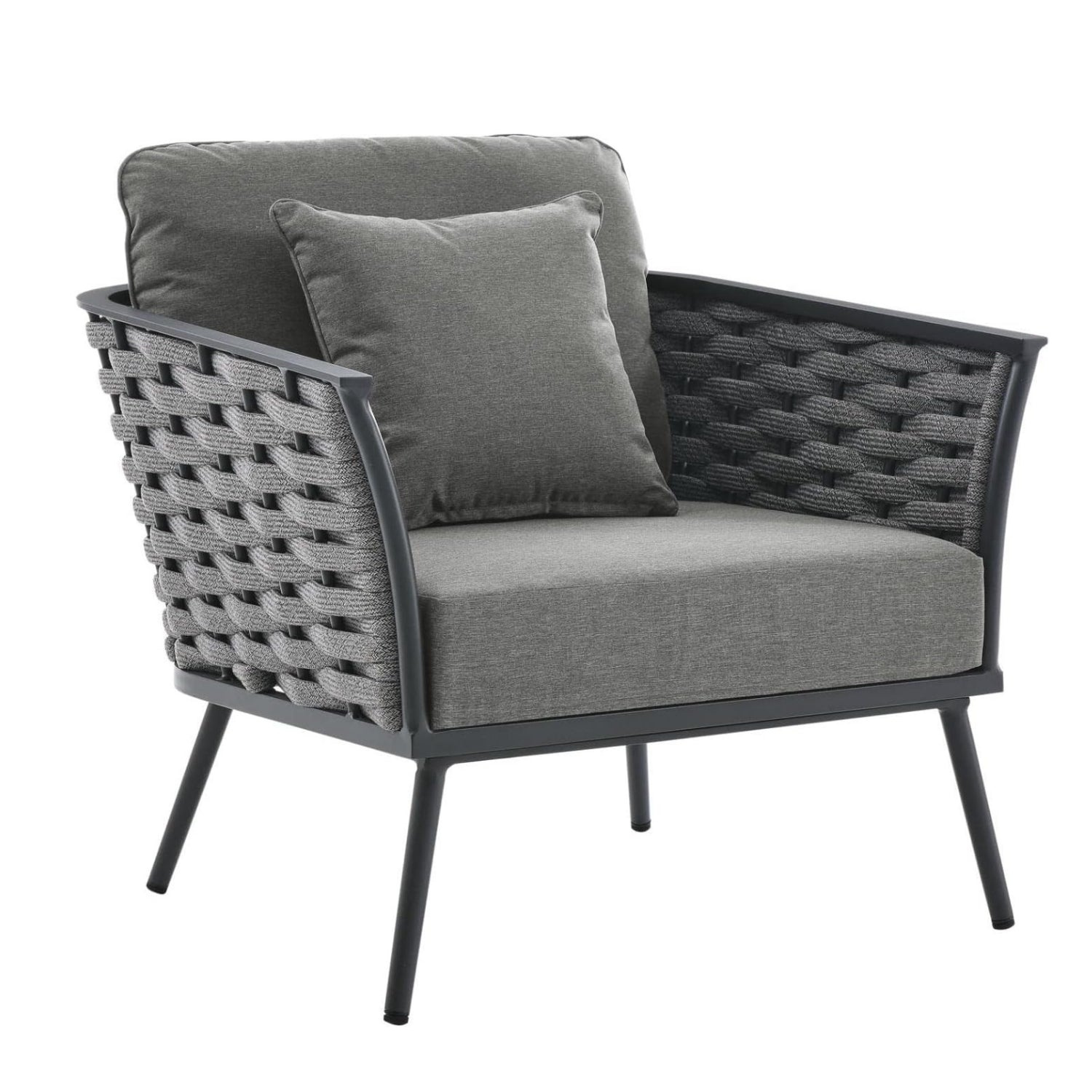 Outdoor Rope 3-Piece Patio Set With Wooden Top Table