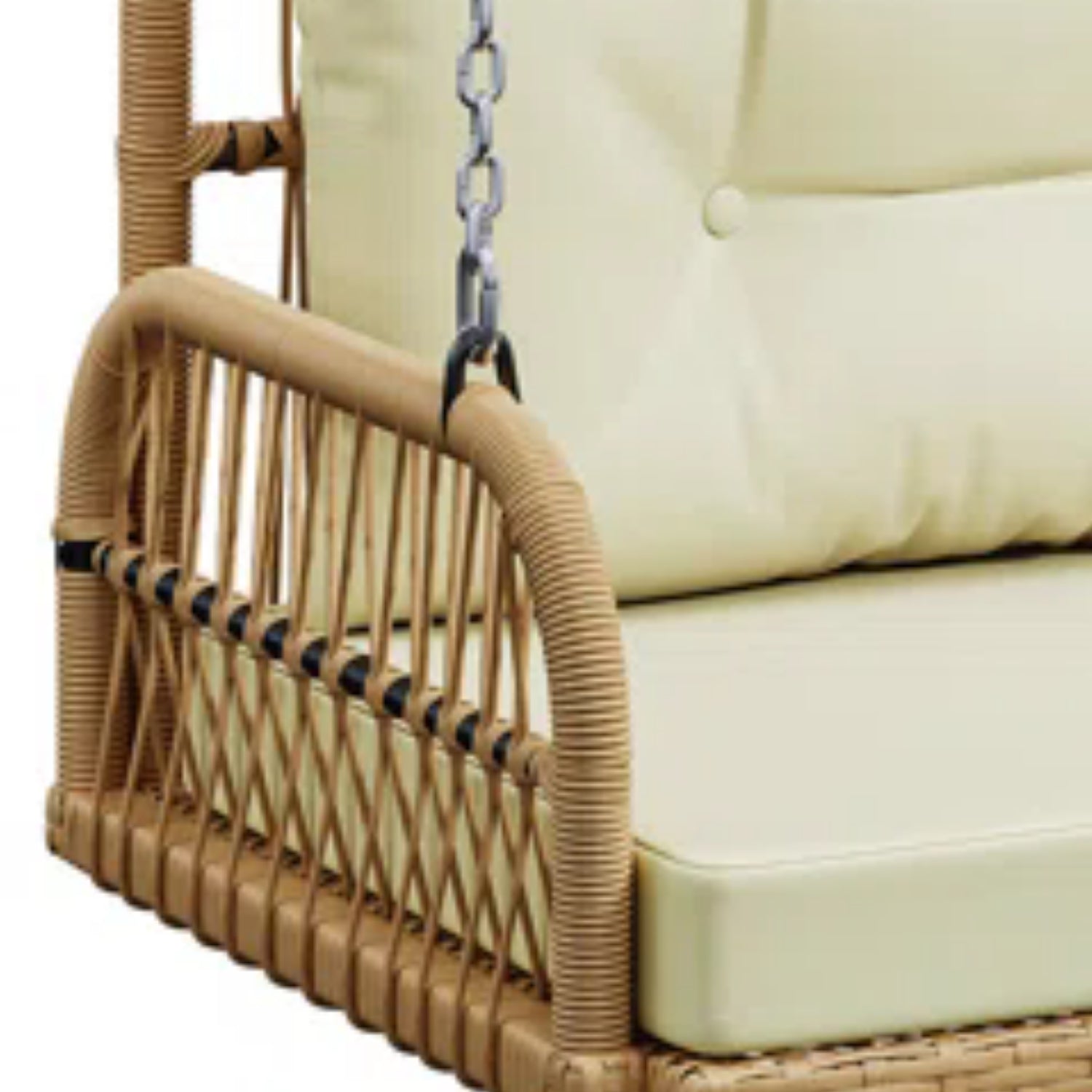 Outdoor Beige Rattan Wicker Two Seater Sofa Swing