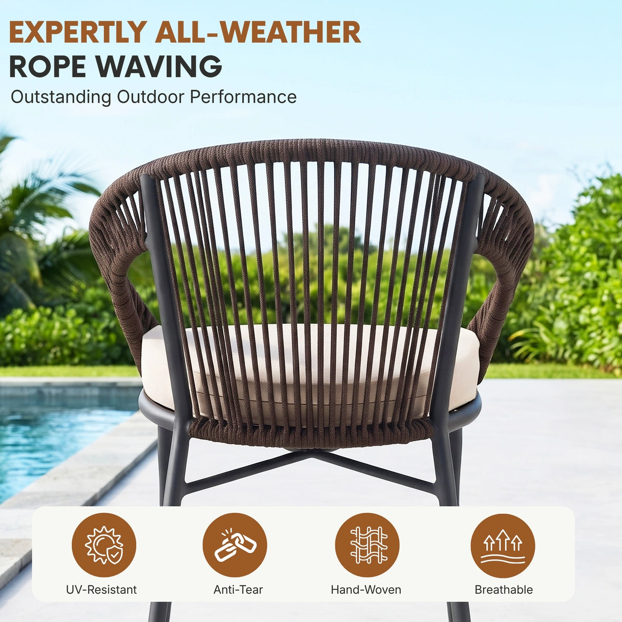 Outdoor 4-Seater Patio Rope Conversation Set (Dark Brown & Cream)