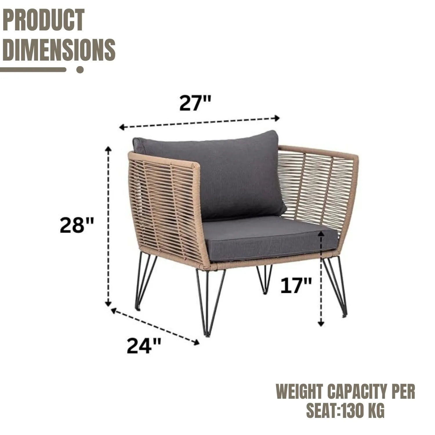 Outdoor Rope 1 Piece Patio Single Seater Sofa