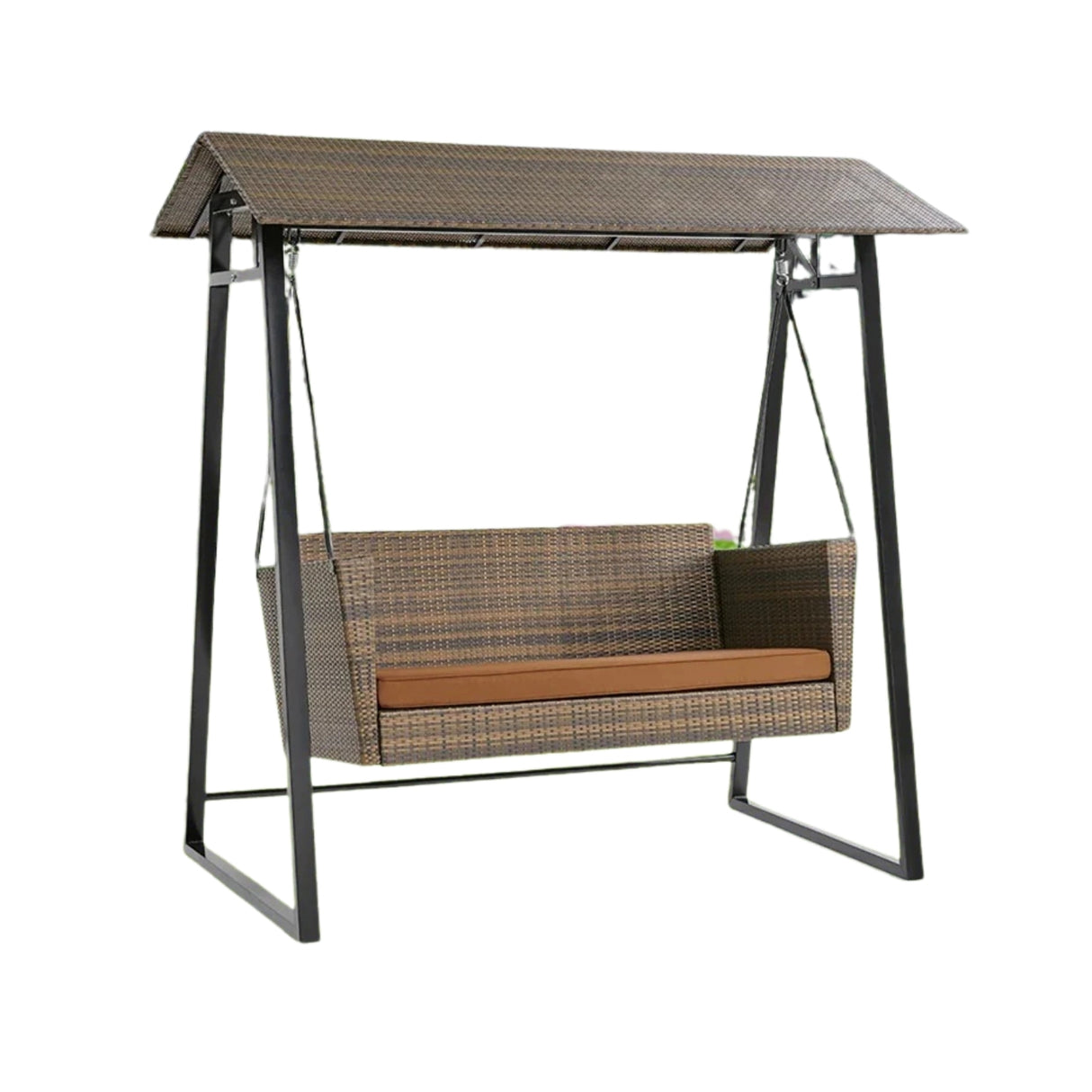 All Weather Wicker 2-Seat Patio Swing Chair with Shade & Cushions