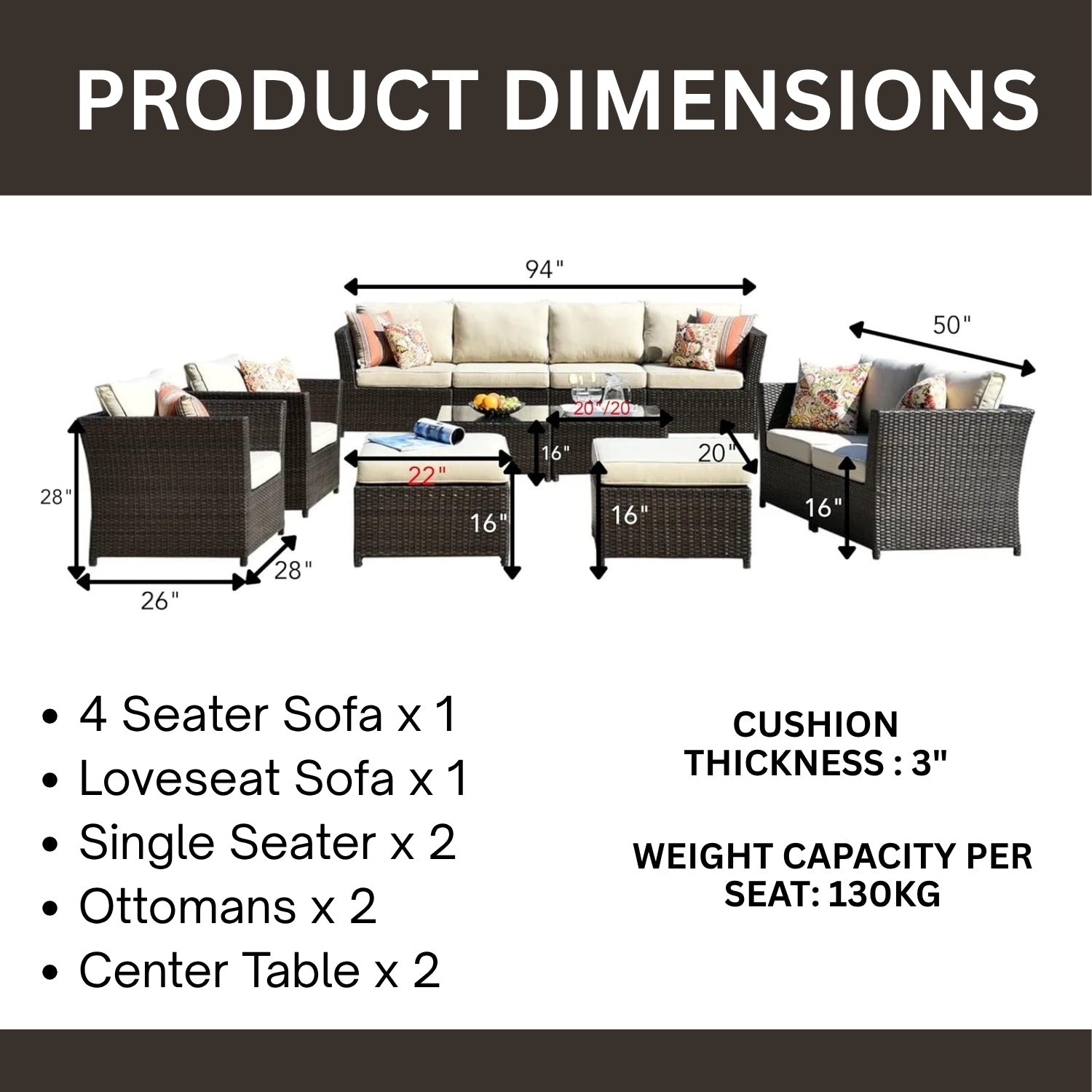 Outdoor Wicker 10 Seater Sectional Sofa Set