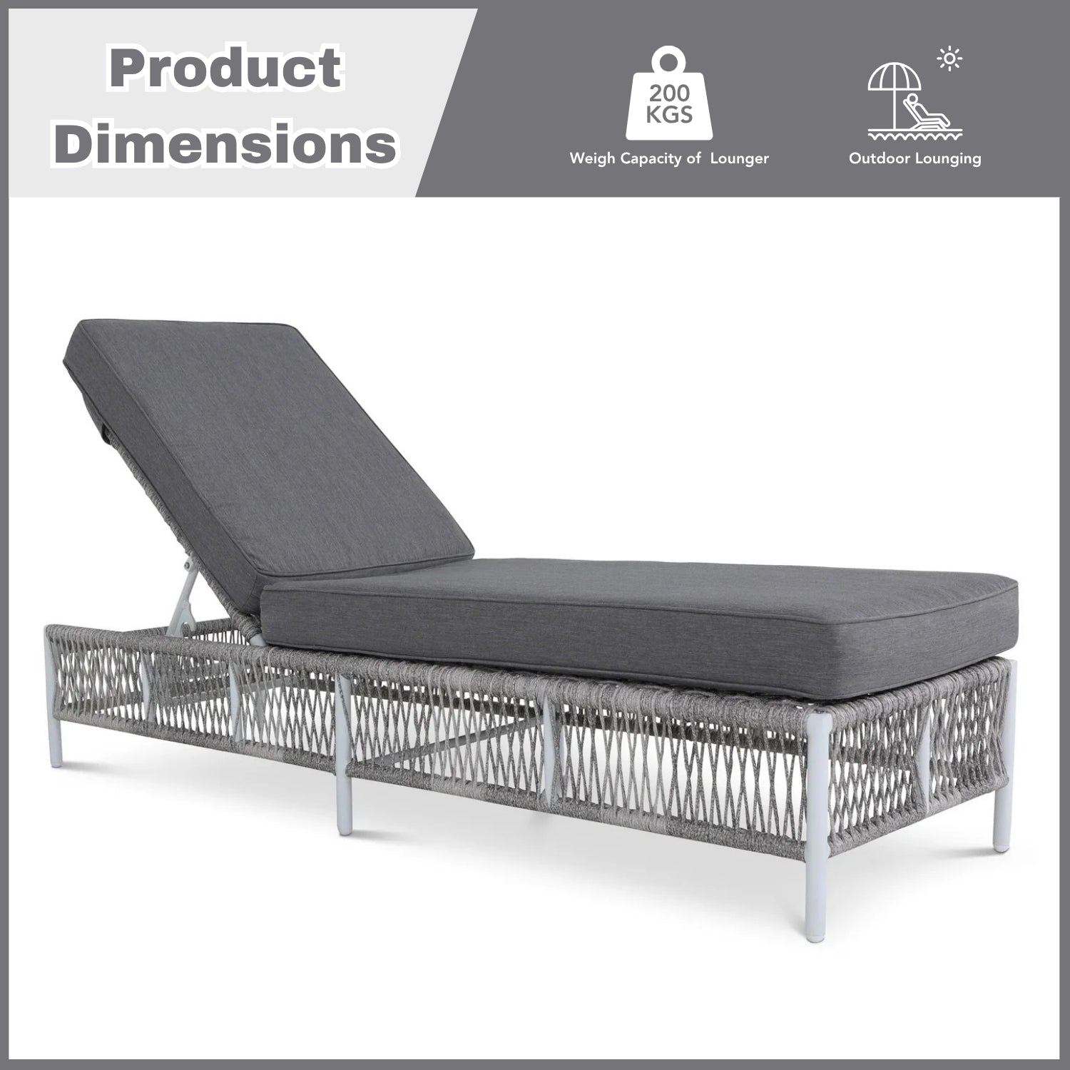 Outdoor Rope Lounge Chairs Set of 2 with Thick Cushions