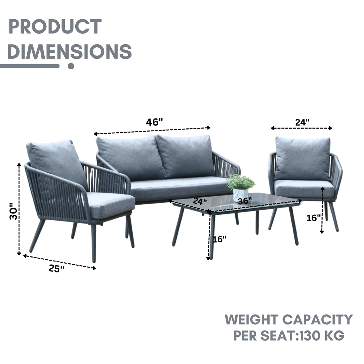 4 Piece Outdoor All-Weather Rope Sofa Set