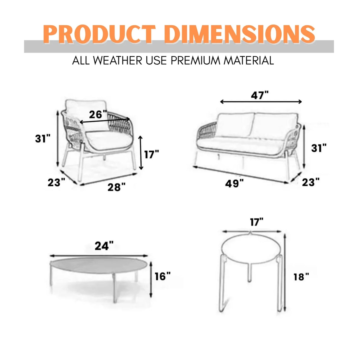 Outdoor 4 Seater Rope Conversation Sofa Set