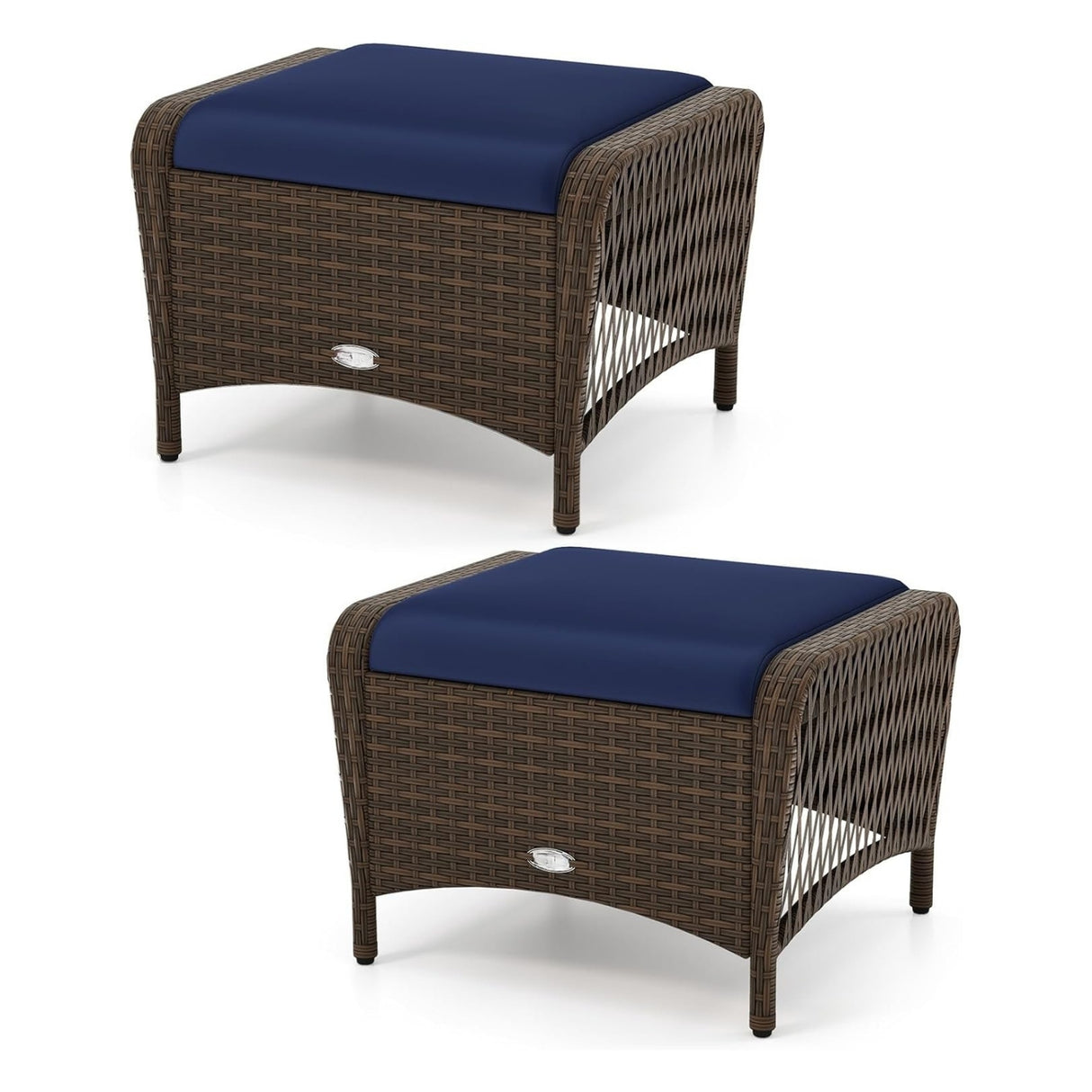 2-Piece Outdoor Rattan Wicker Ottoman Set