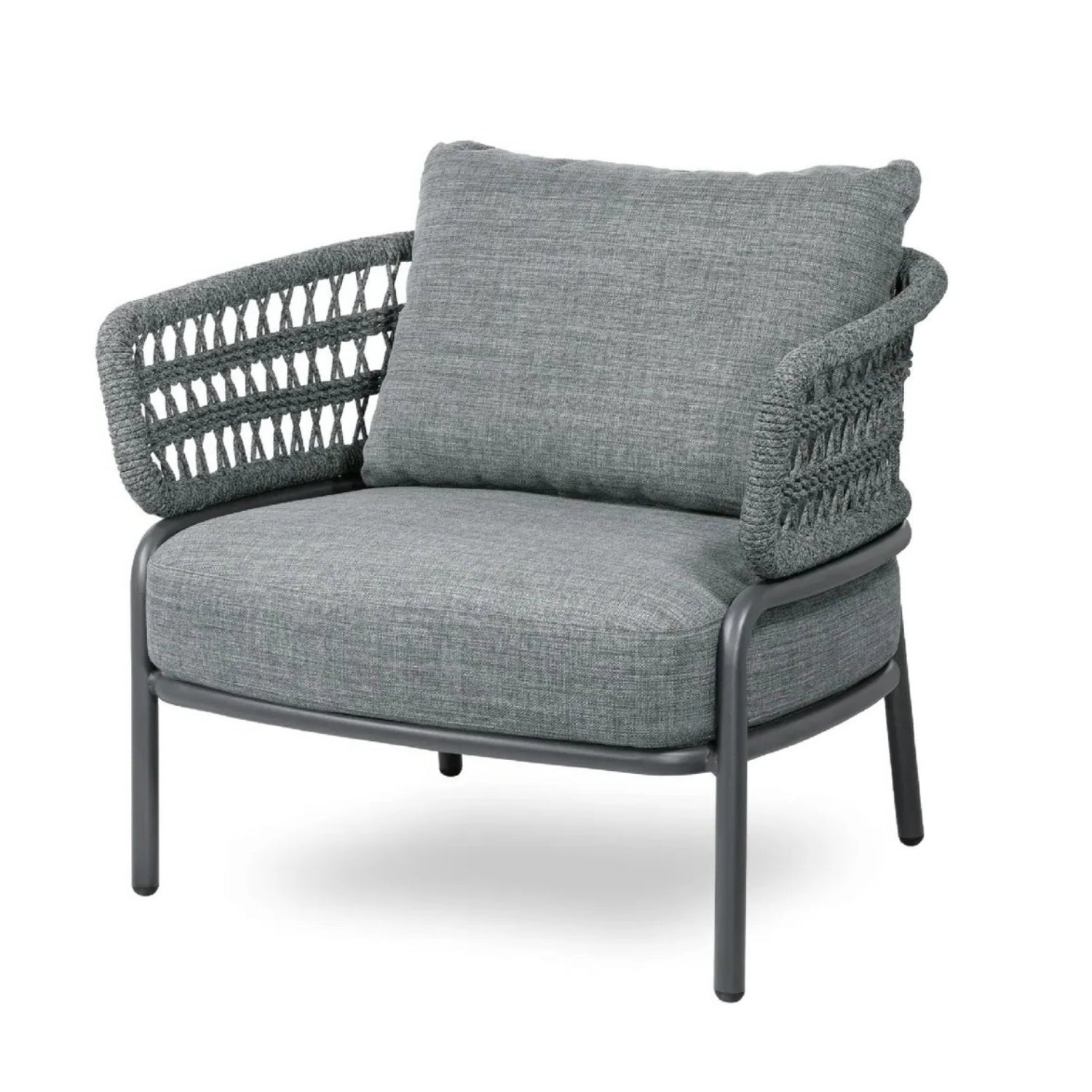 Outdoor Rope 4-Piece Patio Sofa Set with Glass Top Table (Grey)