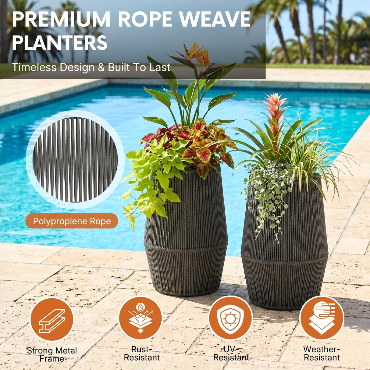 Outdoor Rope Planter Set of 2 (Grey)