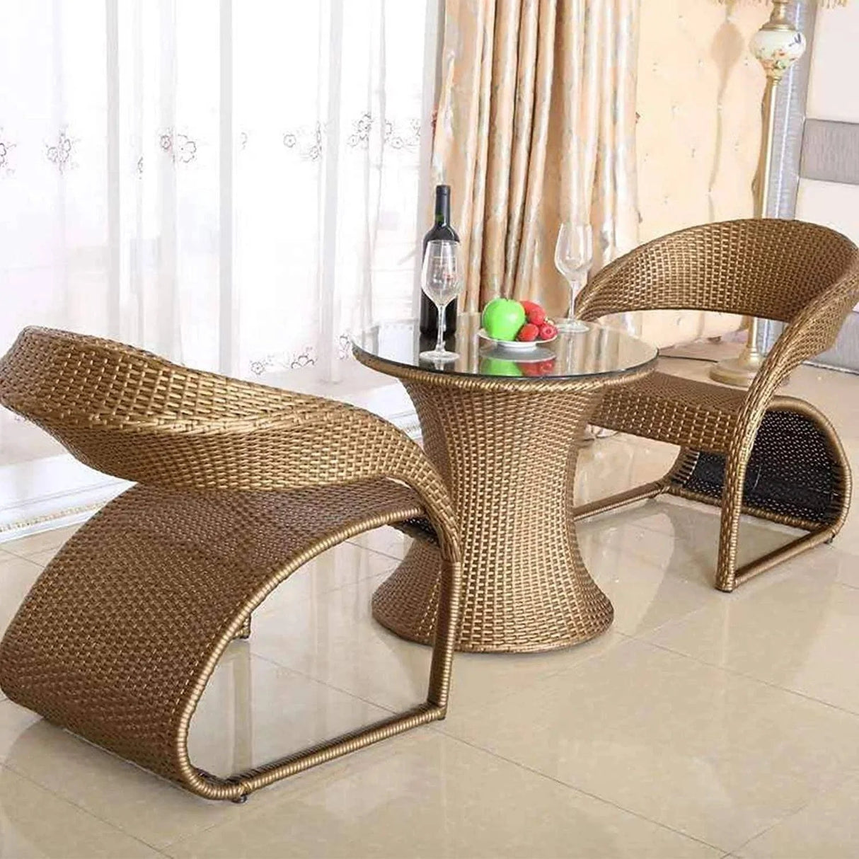 3-Piece Outdoor Rattan Wicker Patio Set (Golden)
