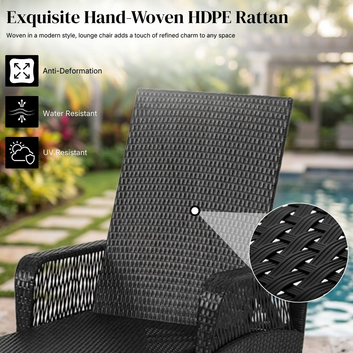 2-Piece Outdoor Rattan Wicker Lounger Set (Black & Off-White)