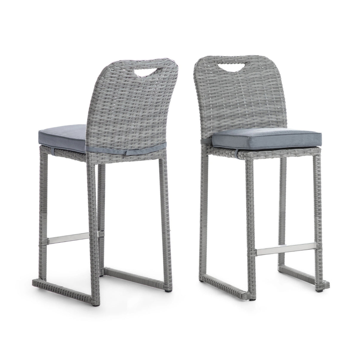 7-Piece Outdoor Rattan Wicker Bar Set with Round Glass Top Table